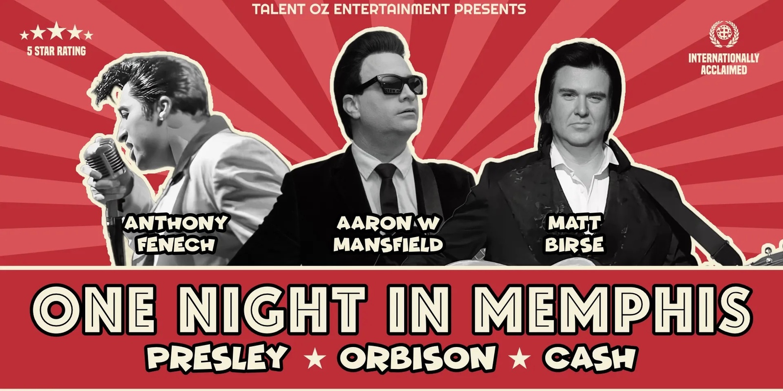 Banner image for "ONE NIGHT IN MEMPHIS" - PRESLEY, ORBISON & CASH