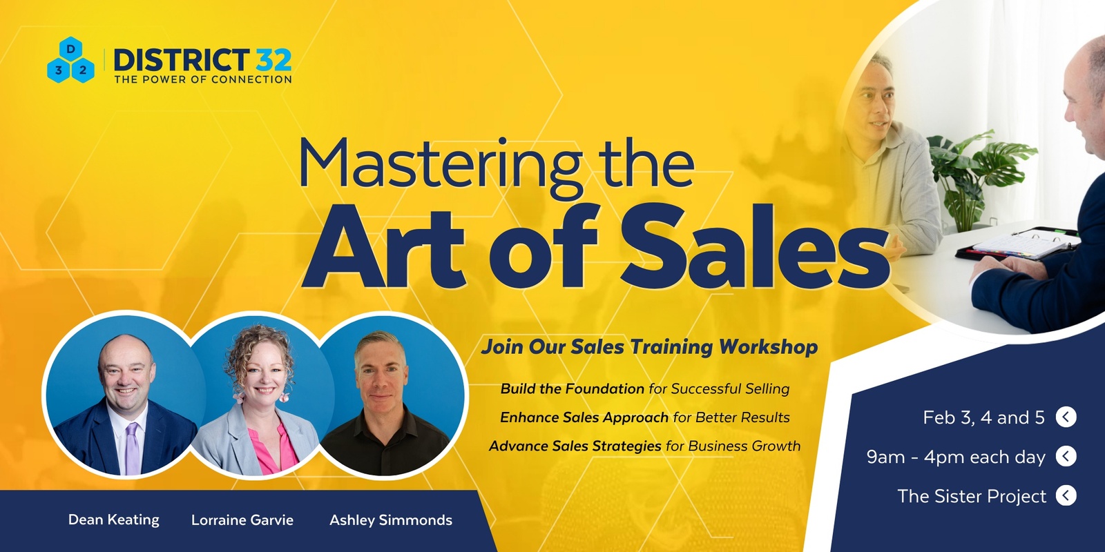 Banner image for District32 3-Day Sales Training – Mastering the Art of Sales - Start Winning!