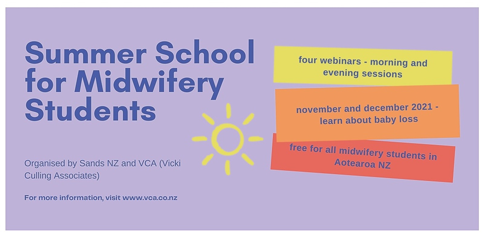 Banner image for Sands NZ & VCA Summer School for Midwifery Students 2021