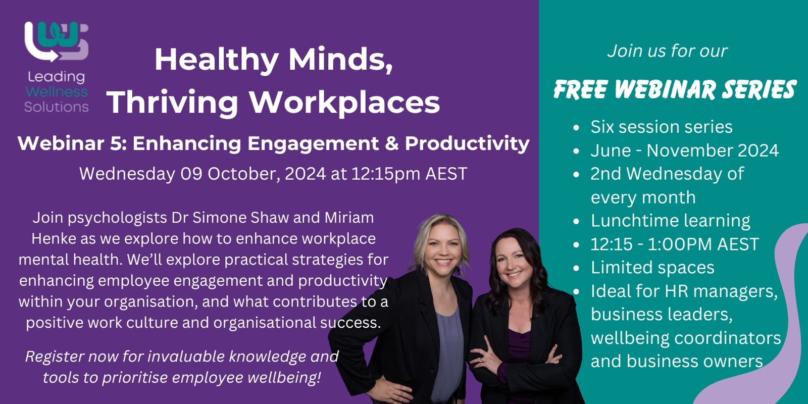 Banner image for Healthy Minds, Thriving Workplaces: Webinar 5 "Enhancing Engagement and Productivity"