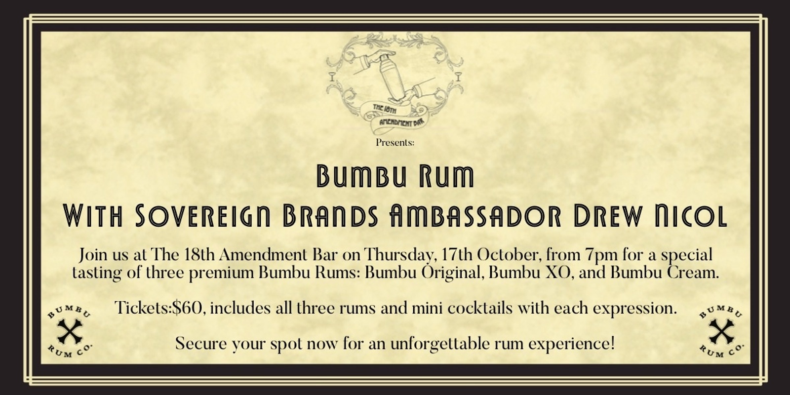 Banner image for 18th Amendment Bar Presents: Bumbu Rum - with Sovereign Brands Ambassador Drew Nicol