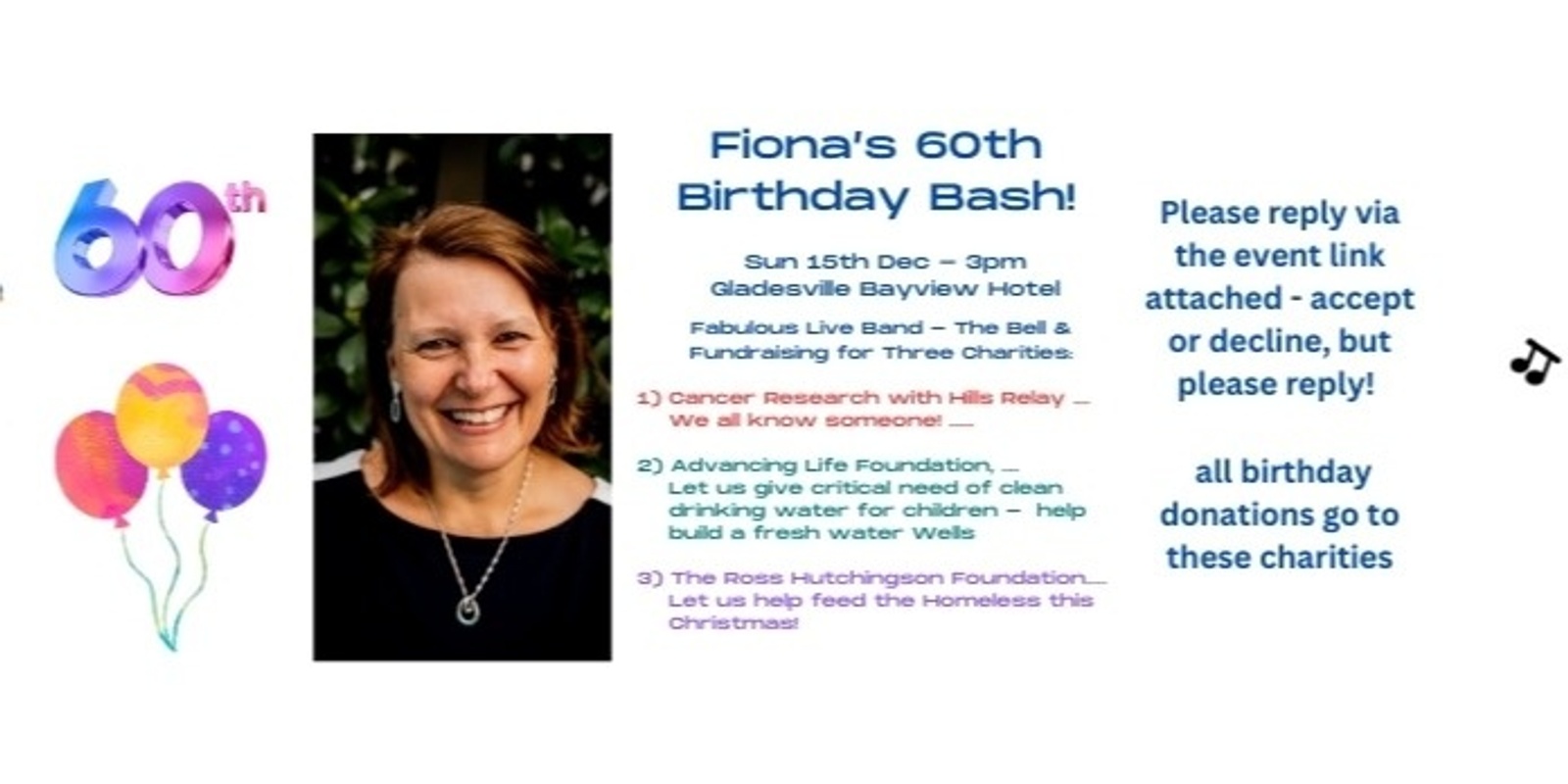 Banner image for Fiona's 60th Birthday Bash Fundraiser