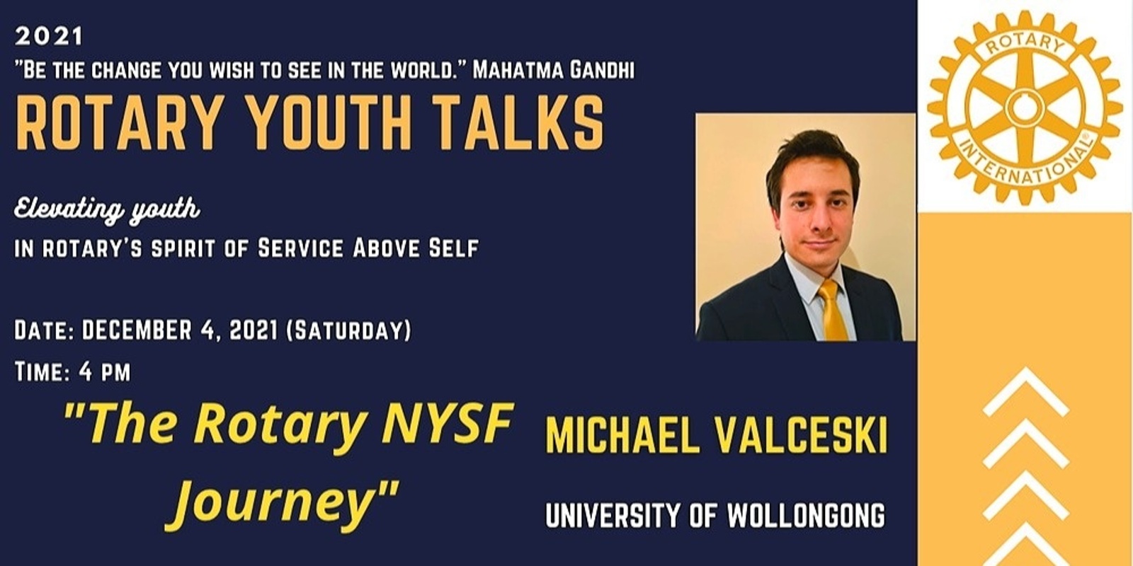 Banner image for Rotary Youth Talk - The Rotary NYSF Journey by Michael Valceski