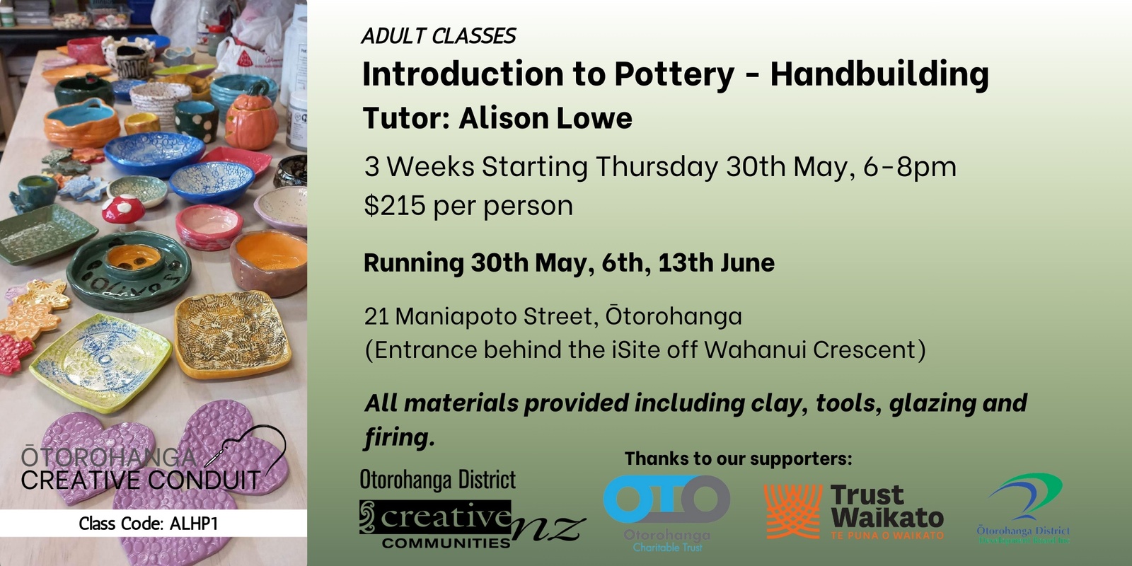 Banner image for Adult Workshop: Introduction to Pottery - Handbuilding 3 week block ( Workshop Code: ALHP1)