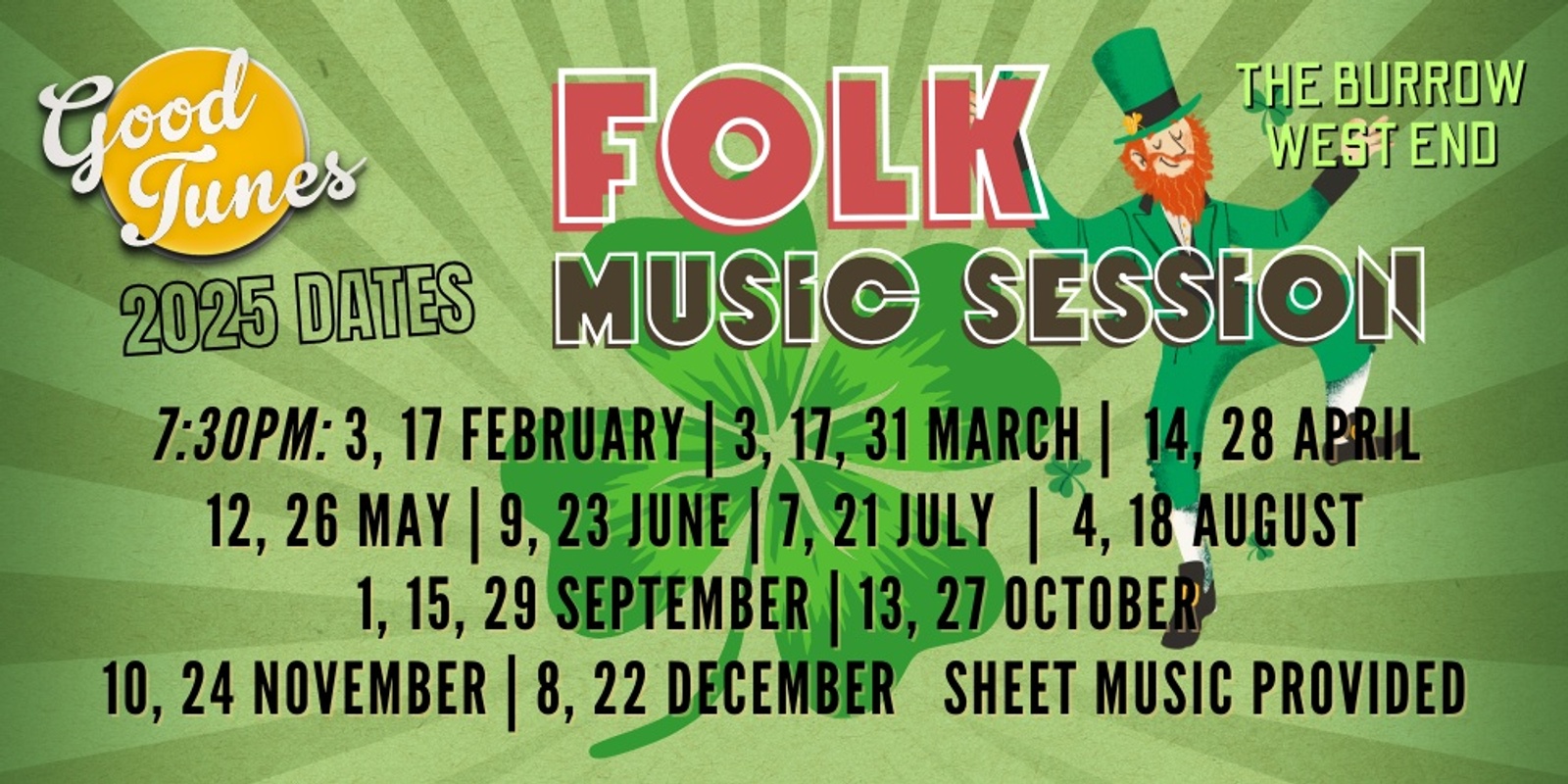 Banner image for Good Tunes Session 17 March 2025 - St Patrick's Day Special