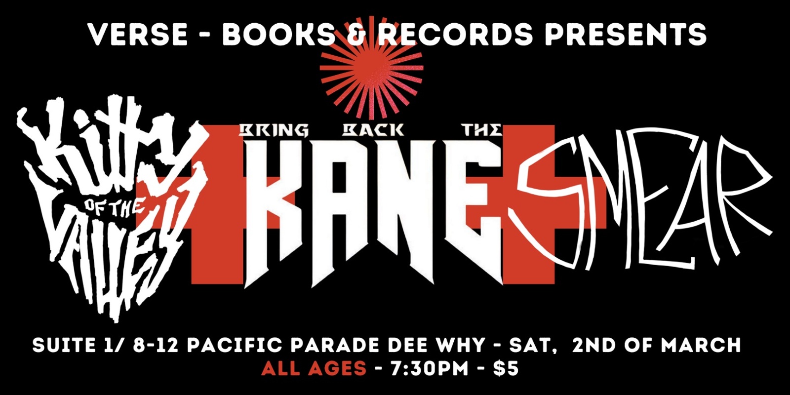 Banner image for Verse - Books and Records Presents: KOTV + Bring Back the Kane + Smear - Saturday March 2nd (7:30pm) - All Ages