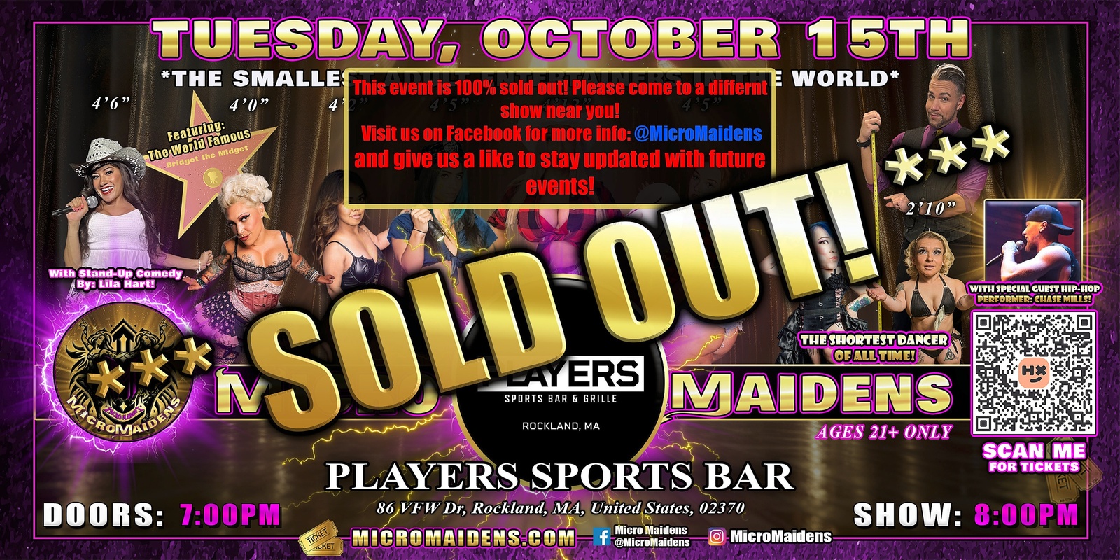 Banner image for Rockland, MA - Micro Maidens: The Show "Must Be This Tall to Ride!" @ Player's Sports Bar