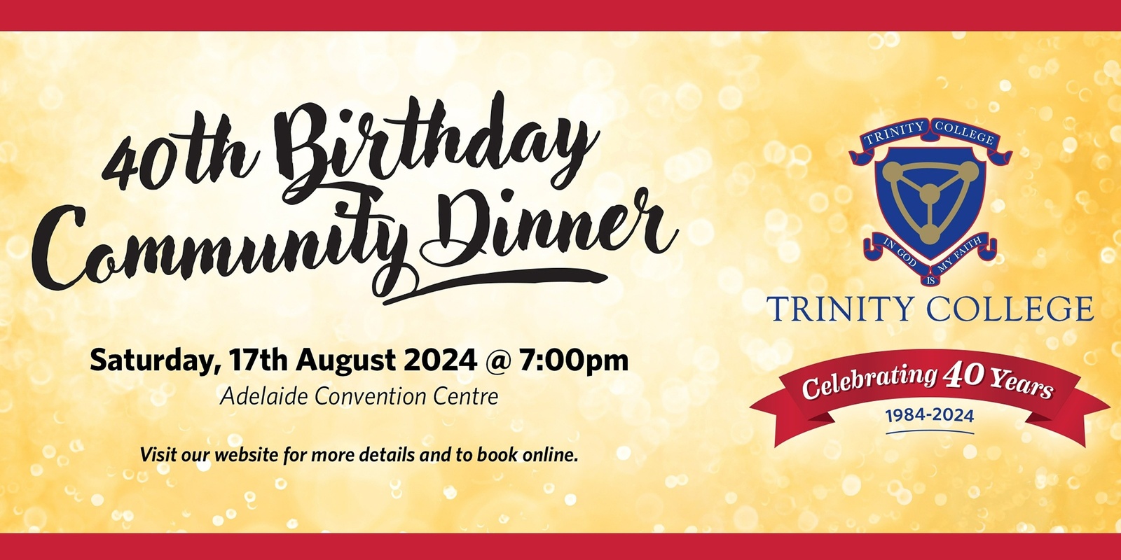 Banner image for Trinity College 40th Birthday Community Dinner