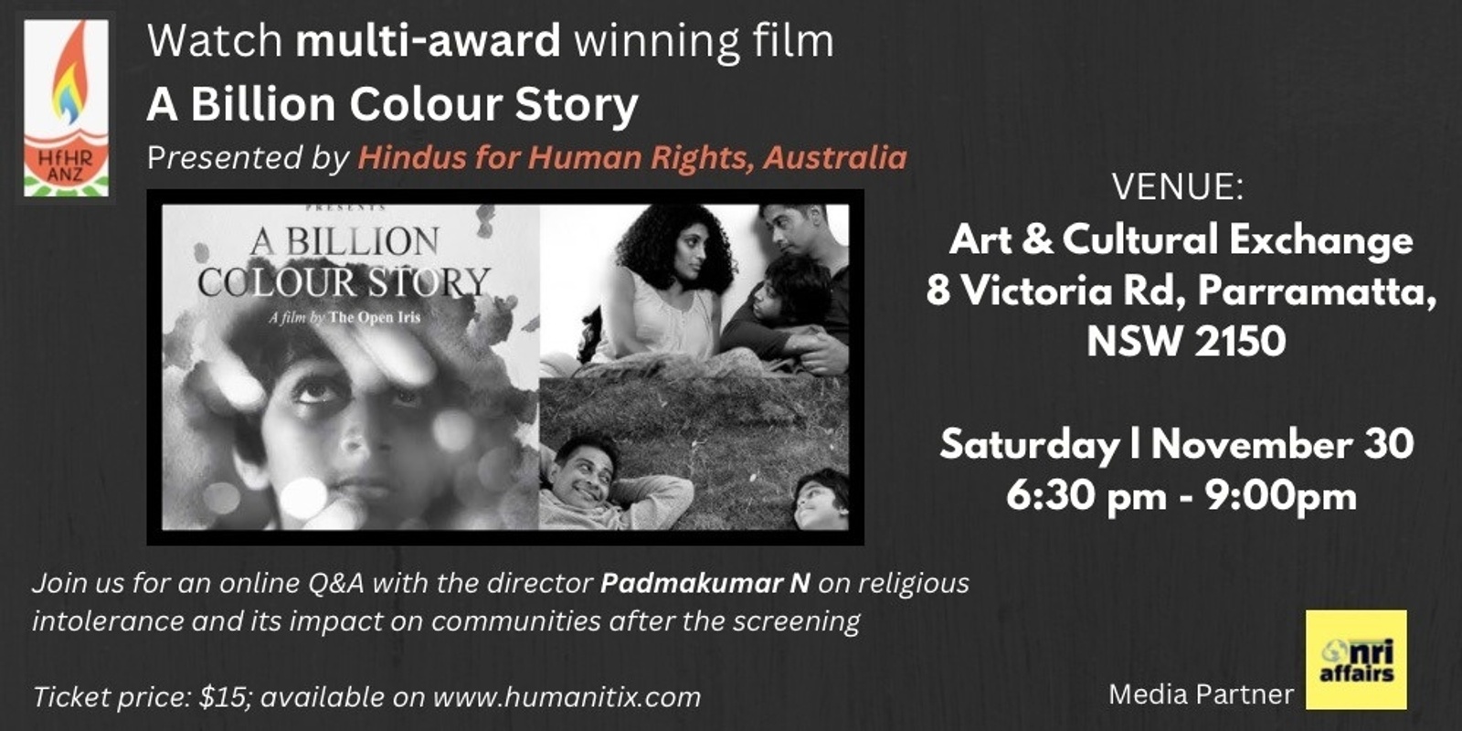 Banner image for Hindus for Human Rights, Australia presents A Billion Colour Story 