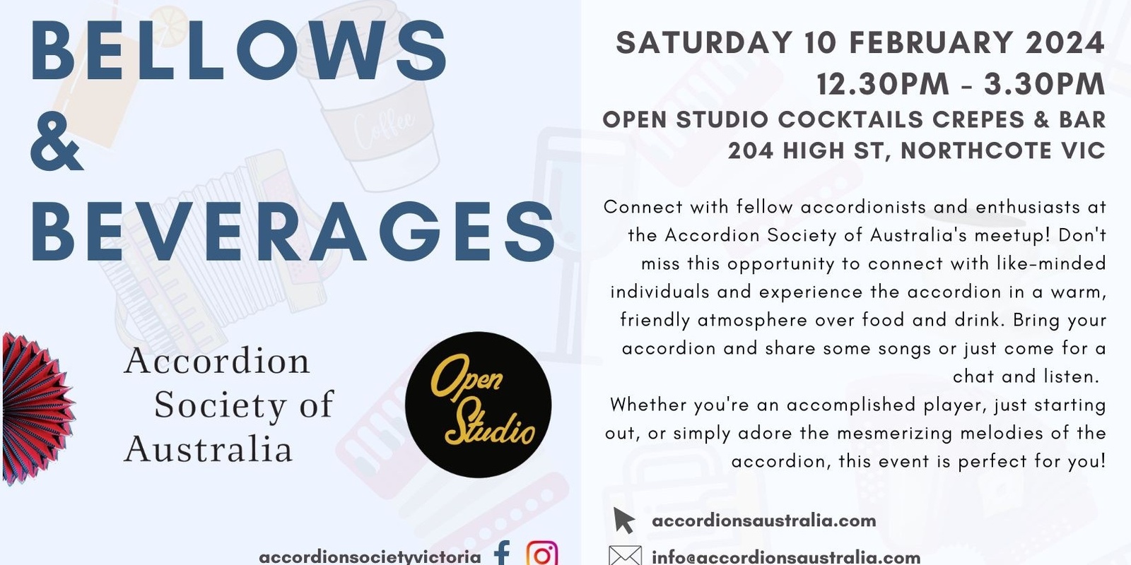 Banner image for Bellows & Beverages hosted by the Accordion Society of Australia