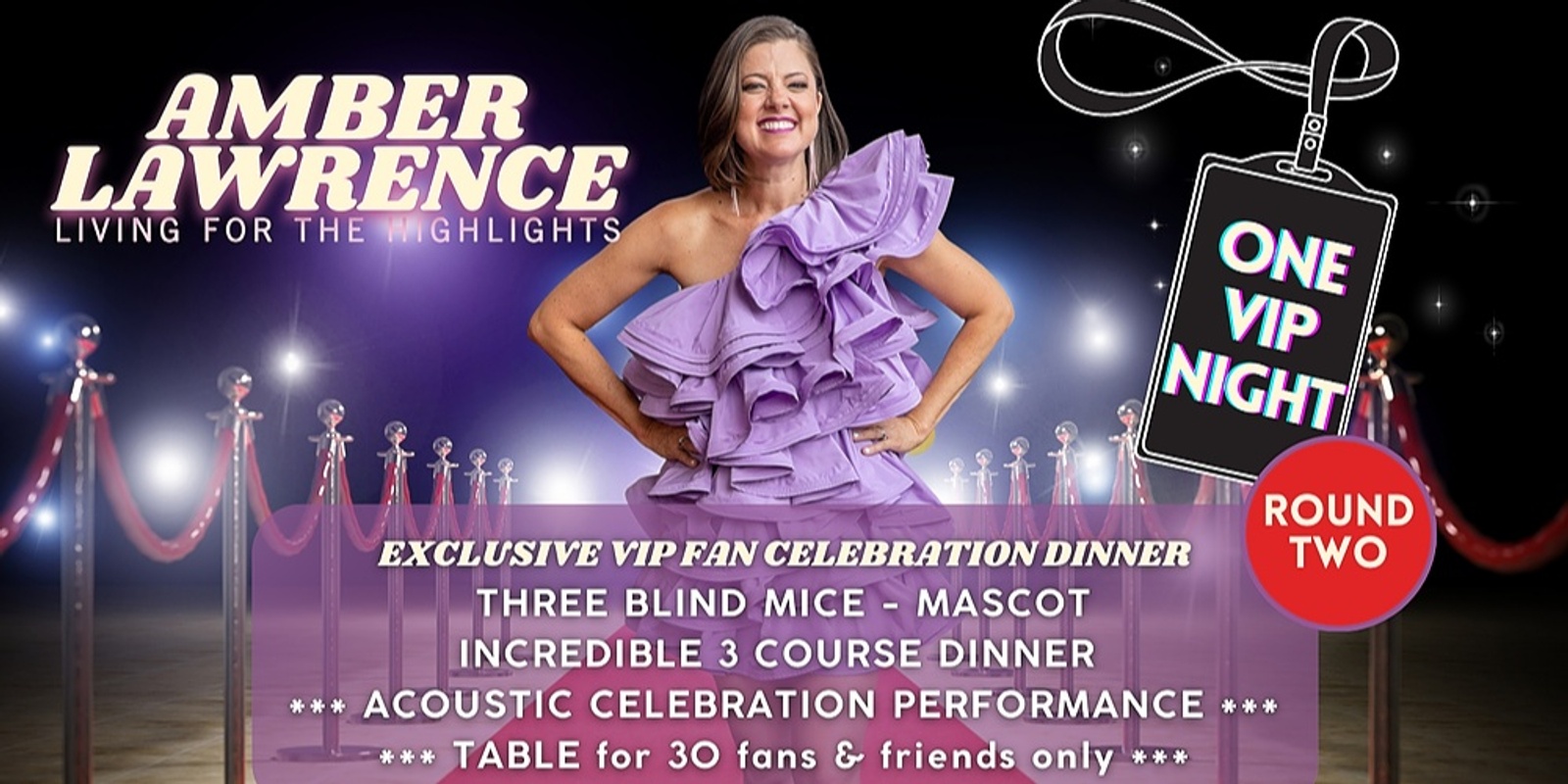 Banner image for One VIP Night Number 2 - an exclusive event dinner with Amber, celebrating 'Living for the Highlights'