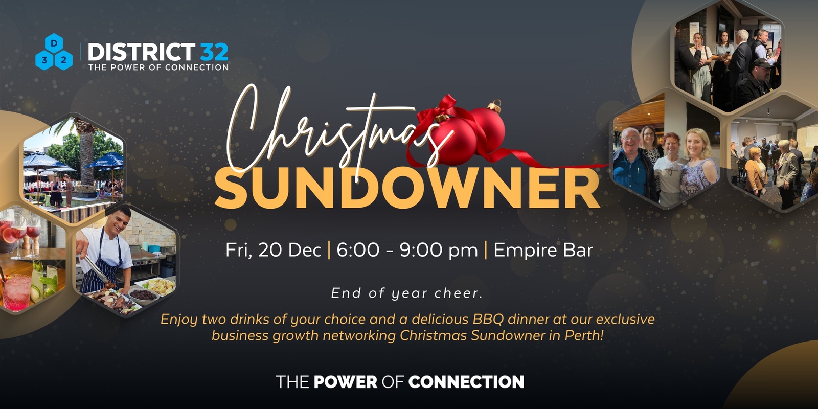 Banner image for District32 Christmas Sundowner in Perth - End of Year Cheer - Fri 20 Dec