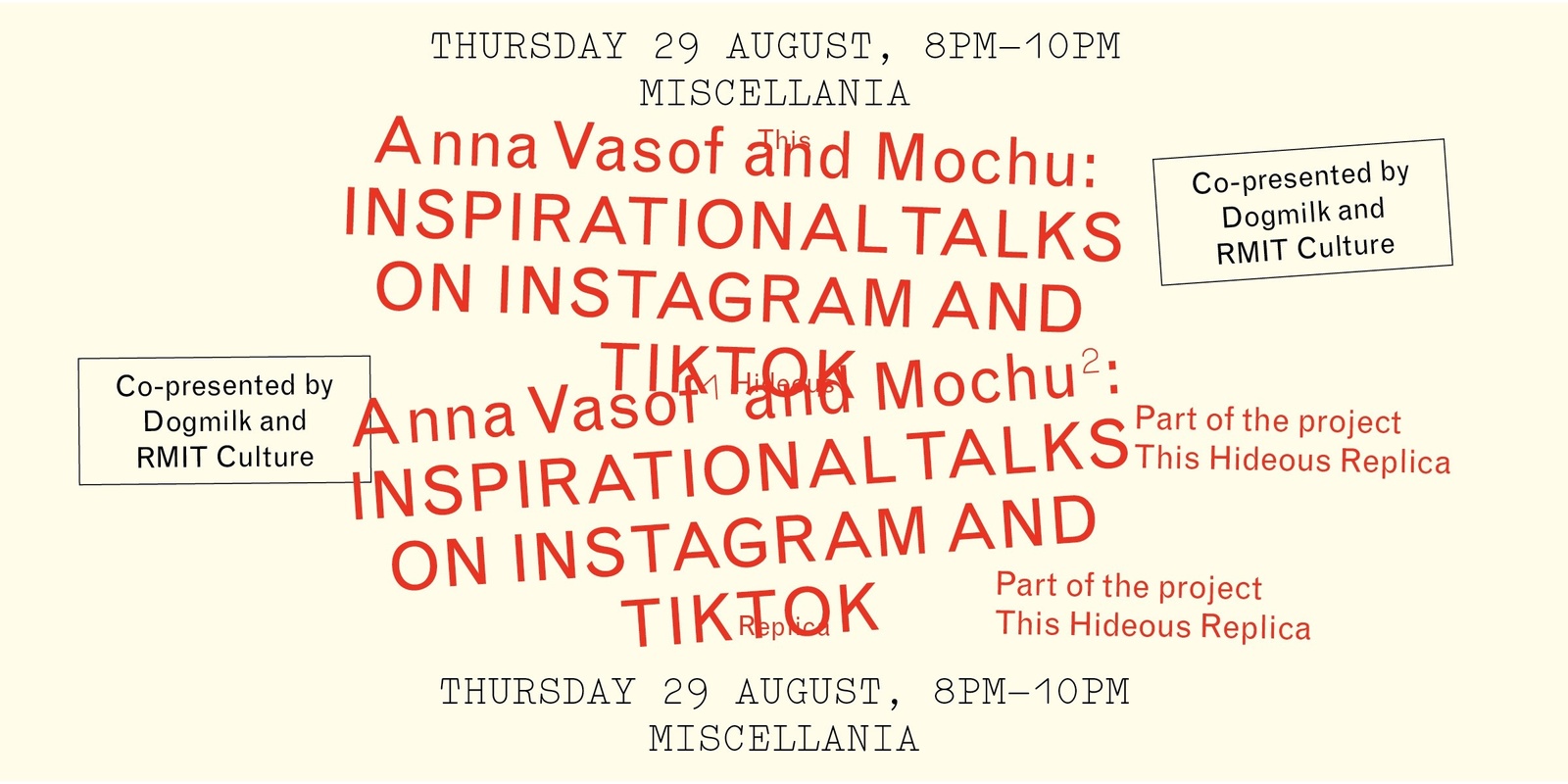 Banner image for RMIT Culture and Dogmilk pres. Anna Vasof and Mochu: inspirational talks on Instagram and TikTok.
