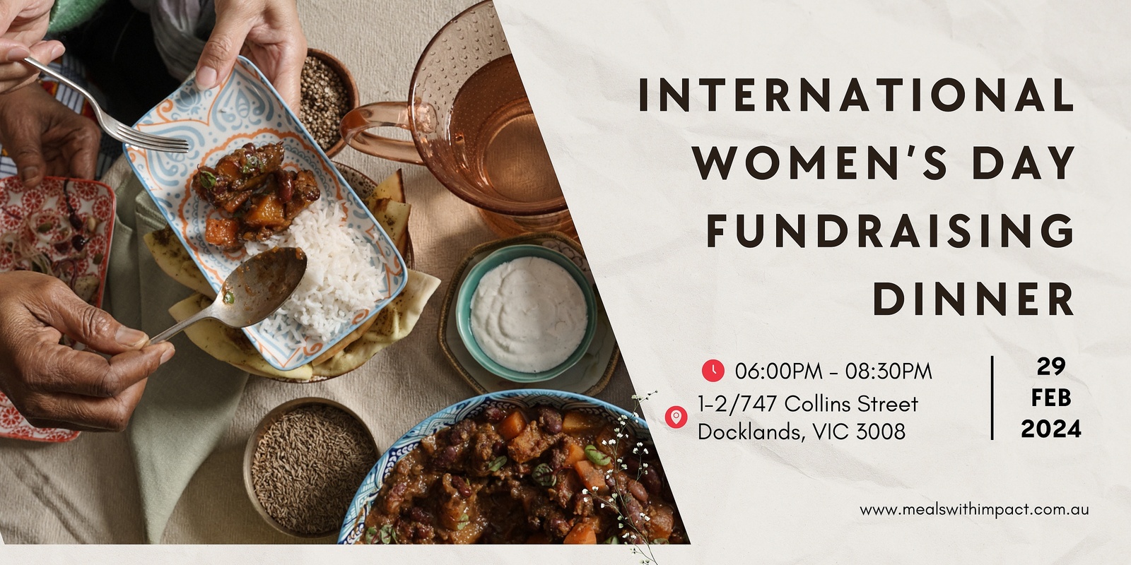 Banner image for Meals with Impact's International Women's Day Fundraising Dinner