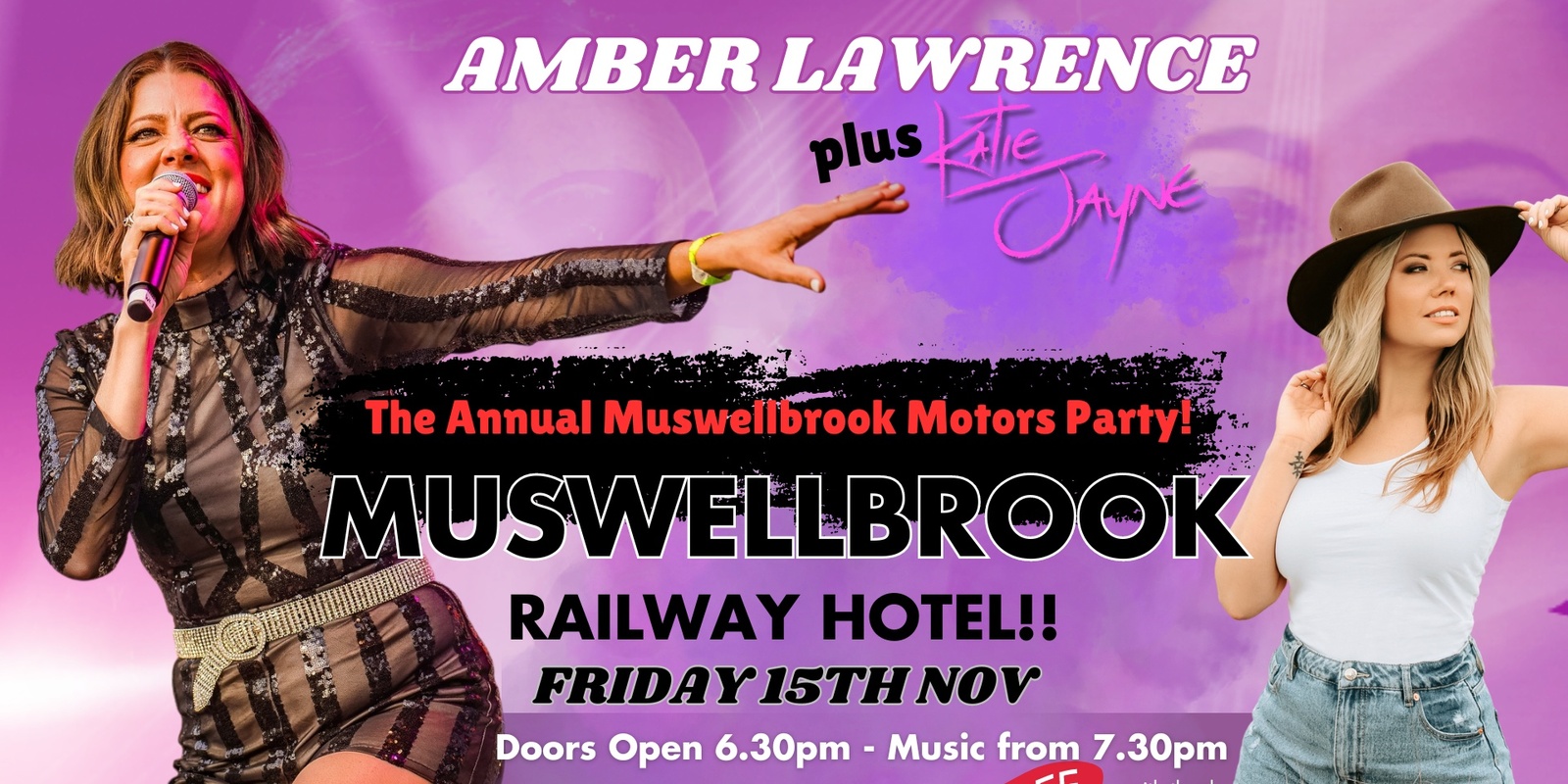 Banner image for Amber Lawrence plus Katie Jayne - Muswellbrook Motors Party at the Railway Hotel