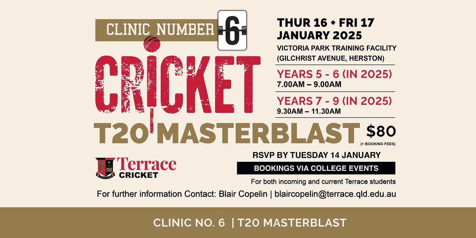 Banner image for Terrace Cricket Holiday Clinic #6 | T20 Masterblast