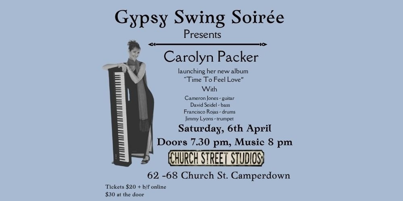 Banner image for Gypsy Swing Soirée Presents Carolyn Packer Album Launch 