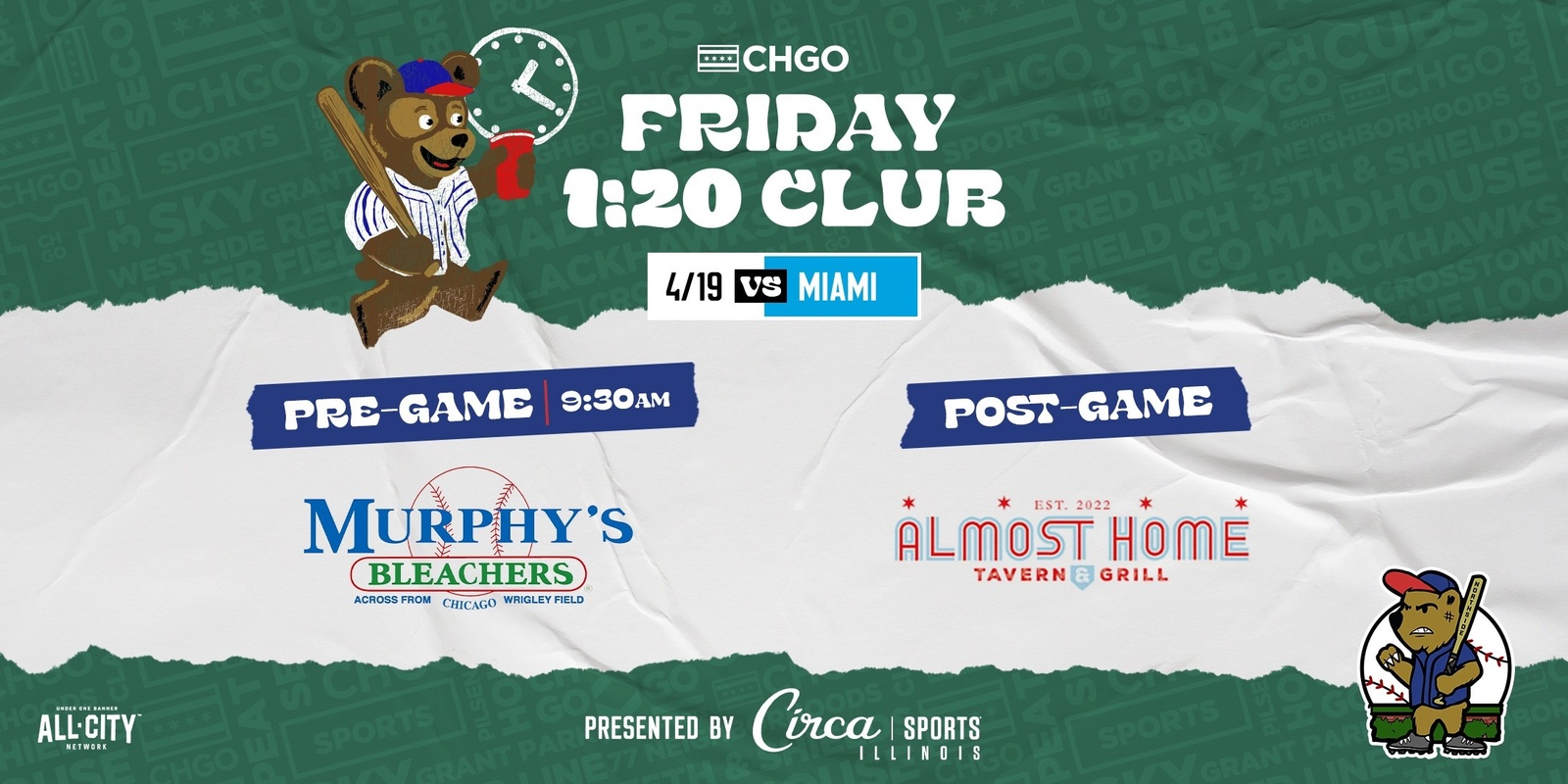 Banner image for CHGO Cubs Friday 1:20 Club Pregame at Murphy's Bleachers and After Party at Almost Home