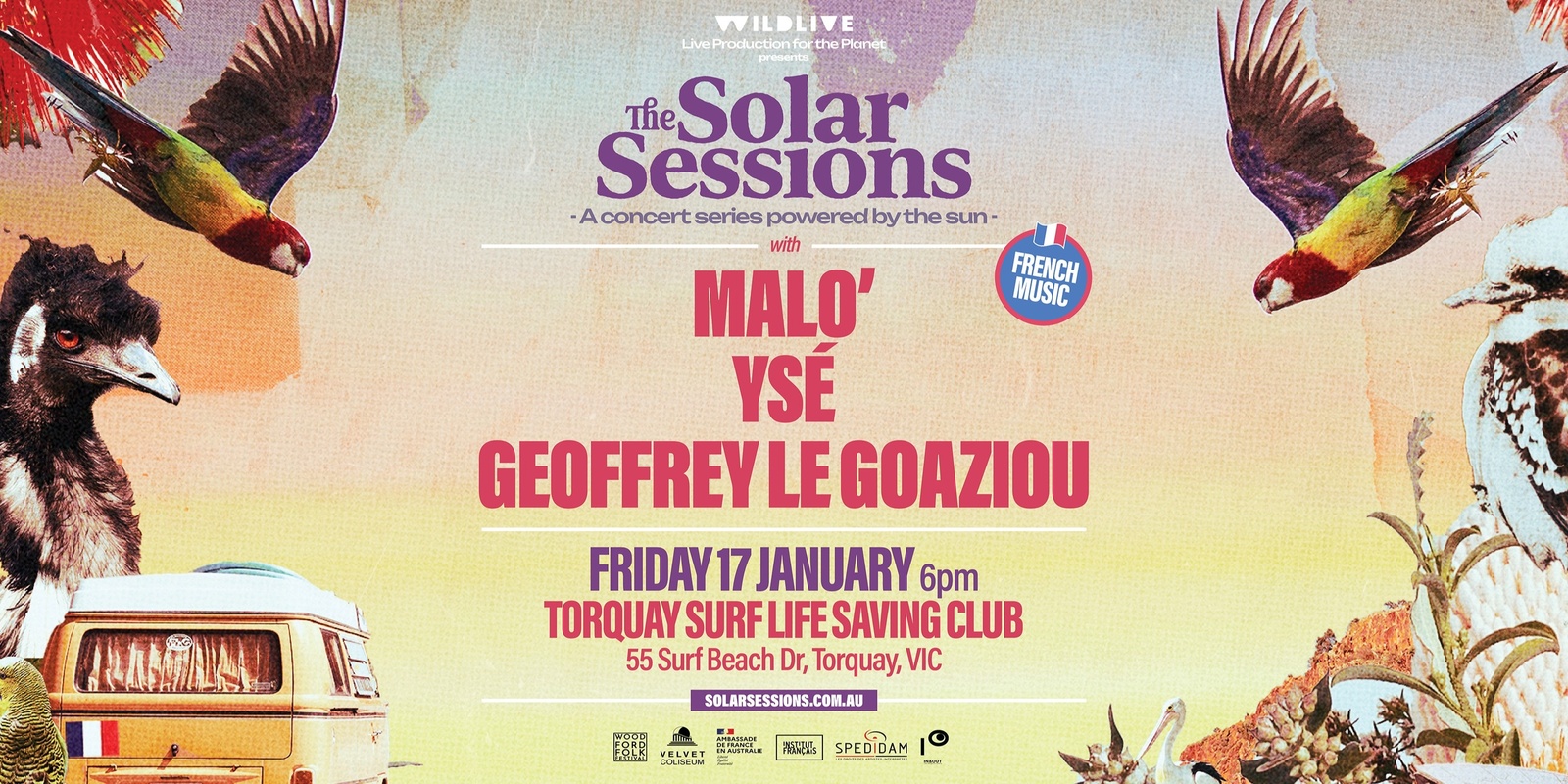 Banner image for THE SOLAR SESSIONS – FRENCH EDITION 2025 14 Shows | 3 French Artists | Solar-Powered Concerts