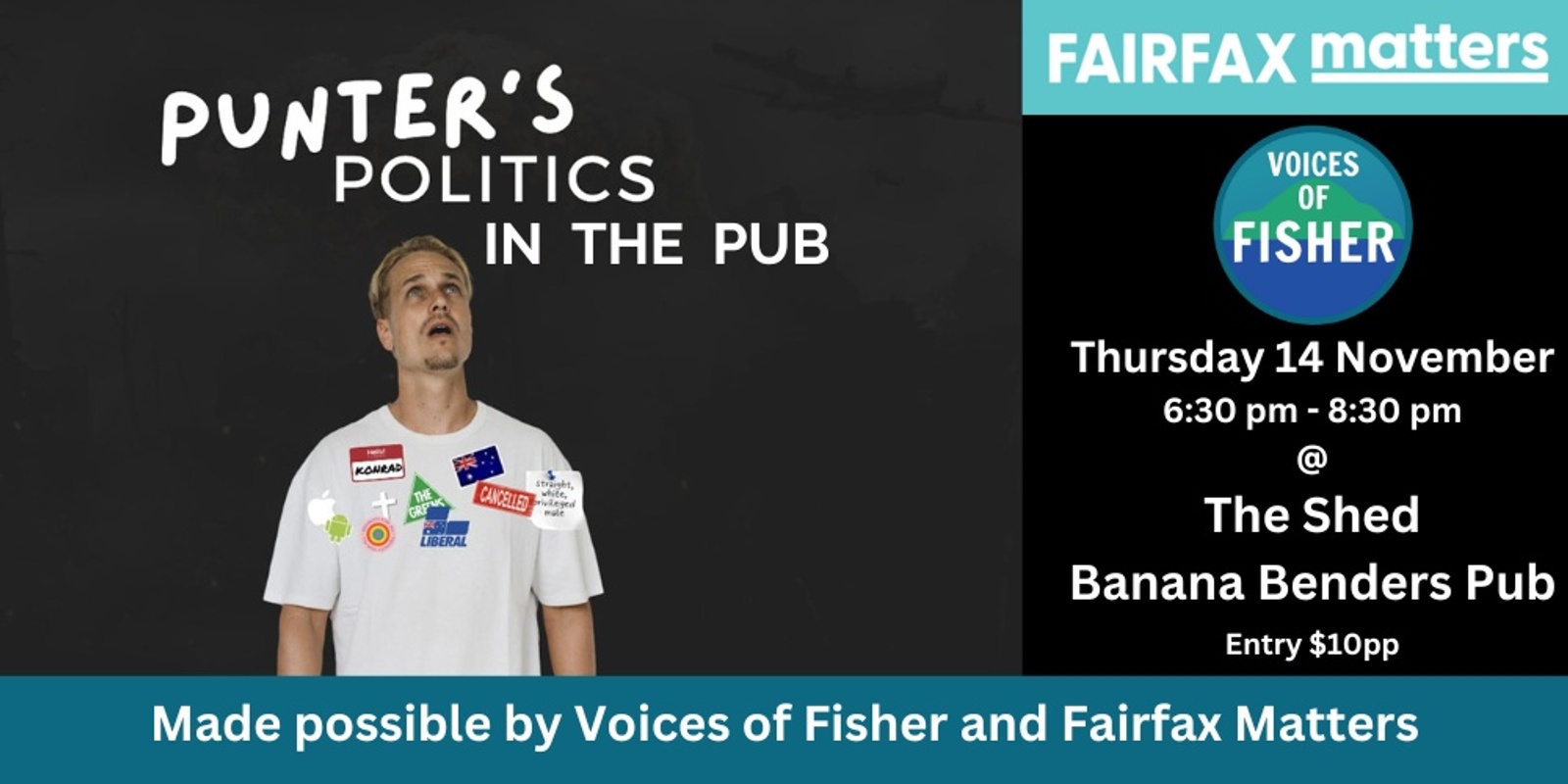 Banner image for 14 Nov Punters Politics - hosted by Voices of Fisher & Fairfax Matters