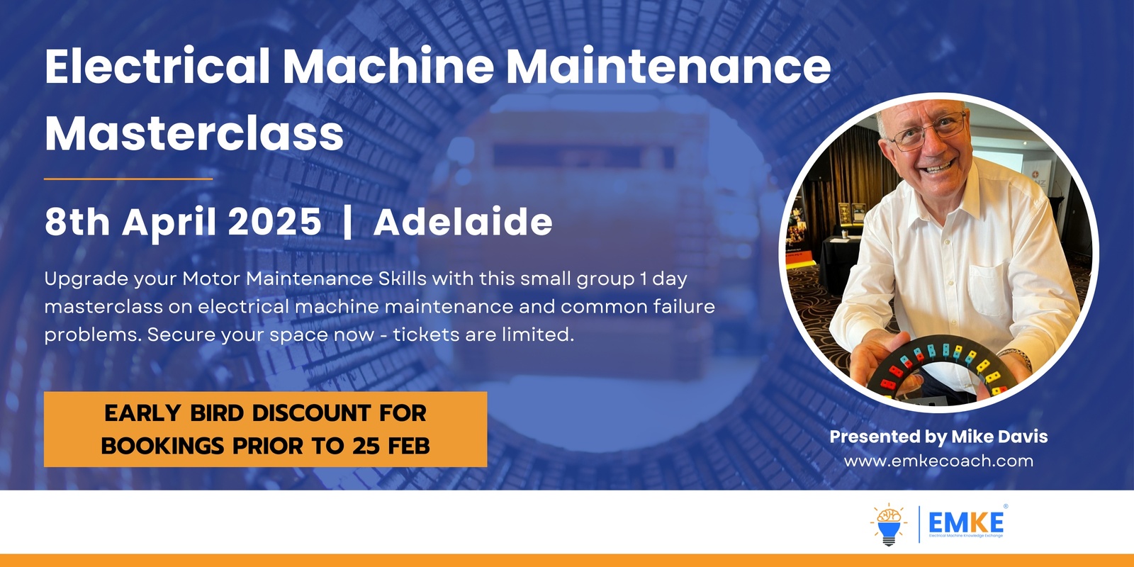 Banner image for Mike Davis | Electrical Machine Maintenance Masterclass | Adelaide 2025 | EMKE