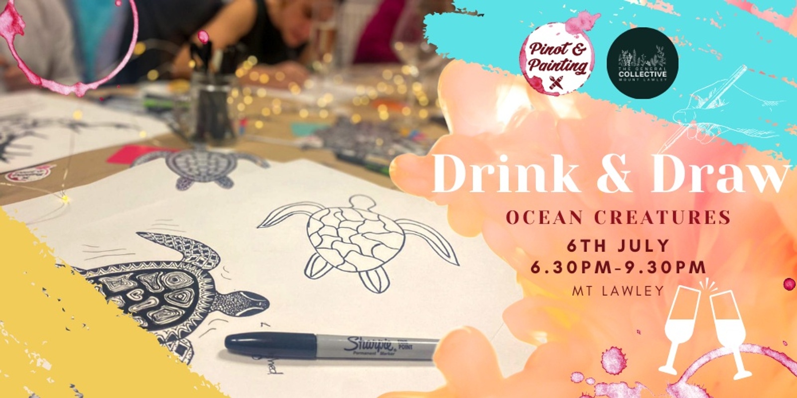 Banner image for Ocean Creatures - Drink & Draw @ The General Collective 