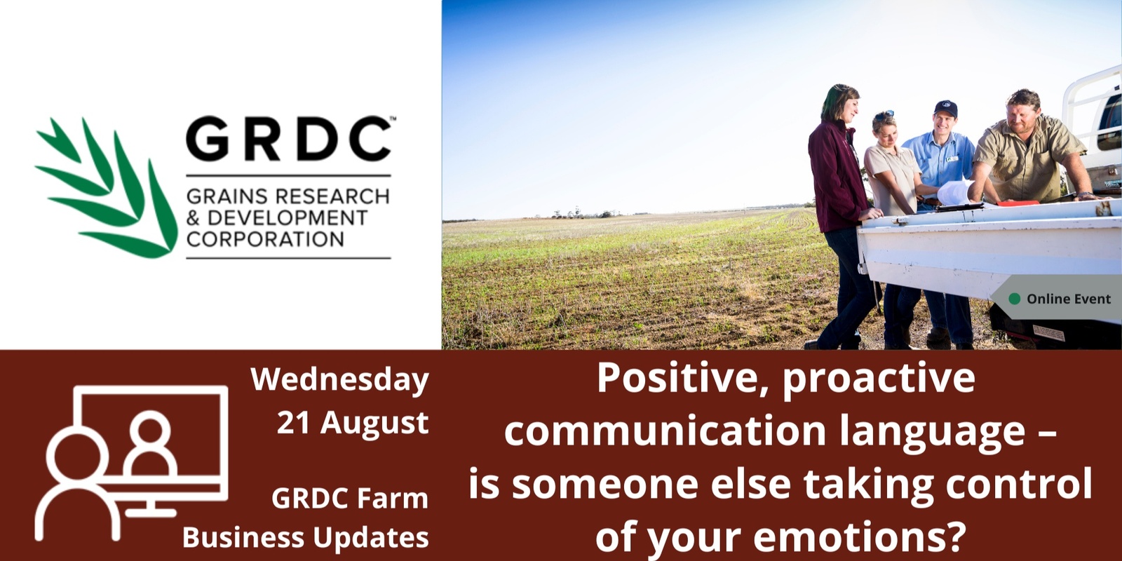 Banner image for GRDC Farm Business Update National Livestream - Positive Proactive Communication