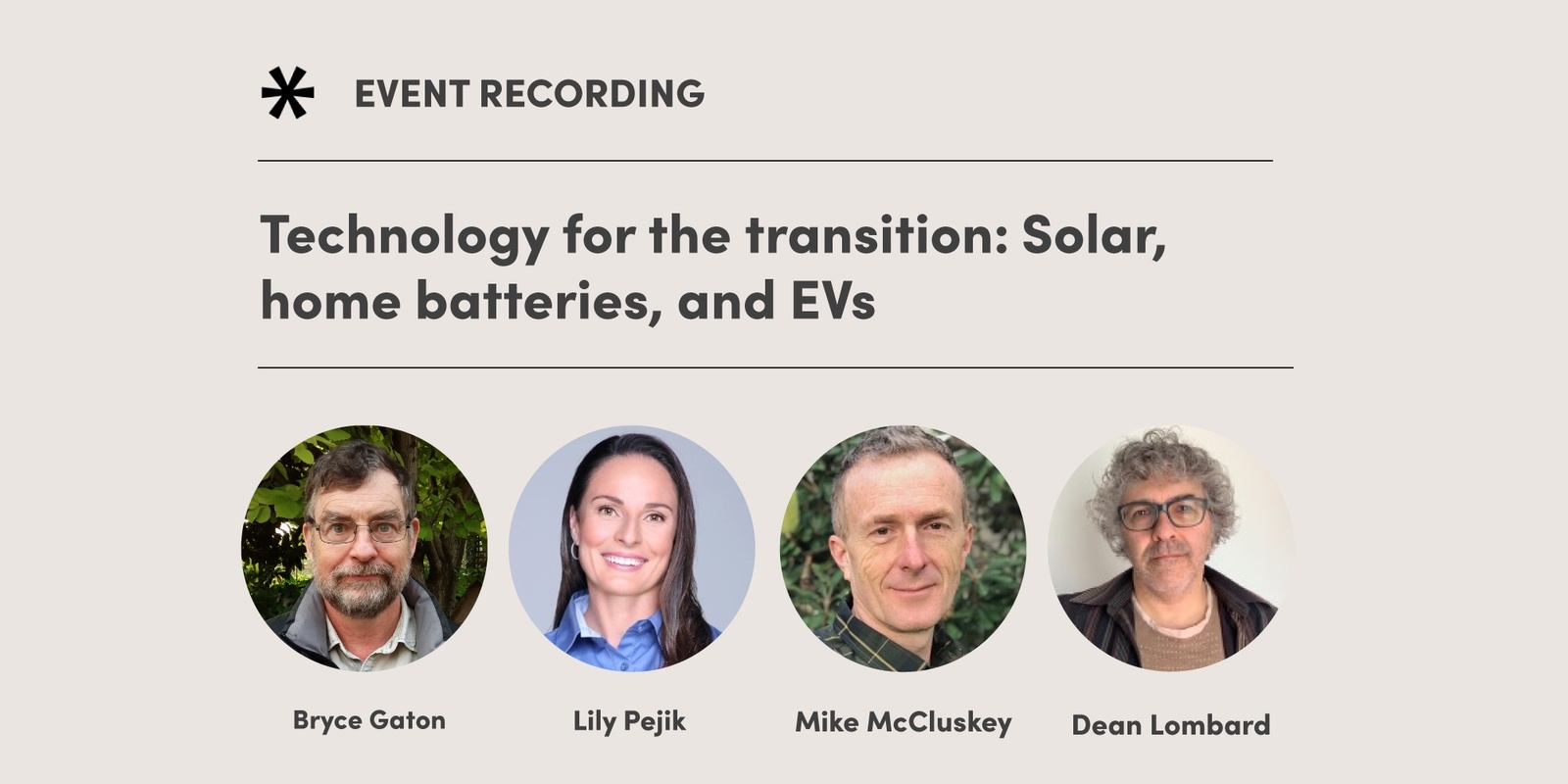 Banner image for Technology for the transition:  Solar, home batteries, and EVs recording