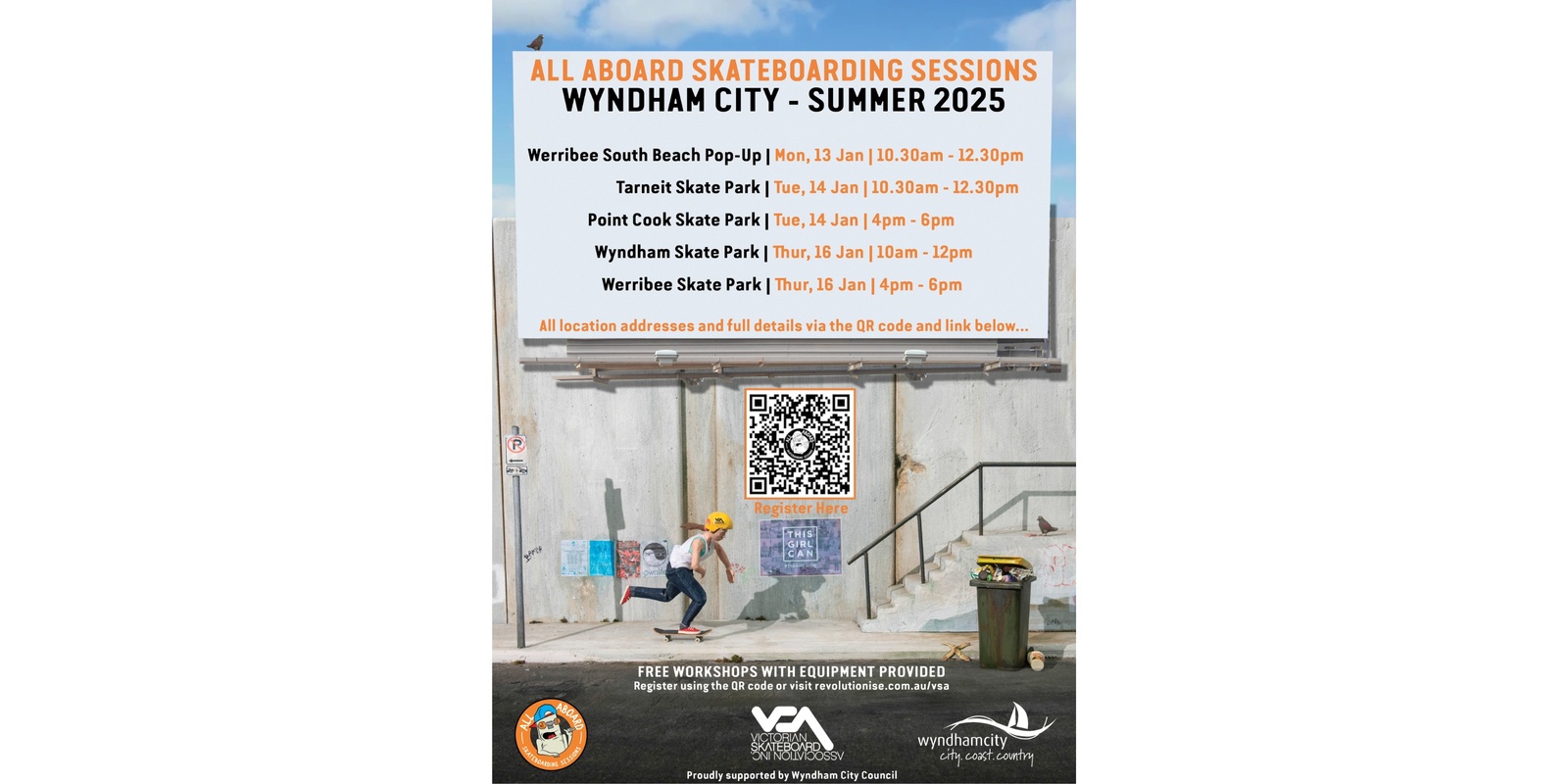 Banner image for Wyndham Active Holidays - Learn to Skateboard Sessions at Werribee South Beach (5 years and older)