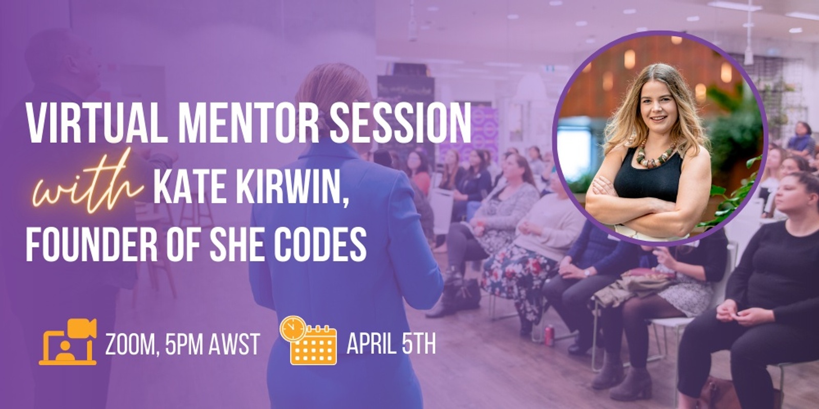 Banner image for Virtual mentor session with Kate Kirwin, Founder of She Codes 