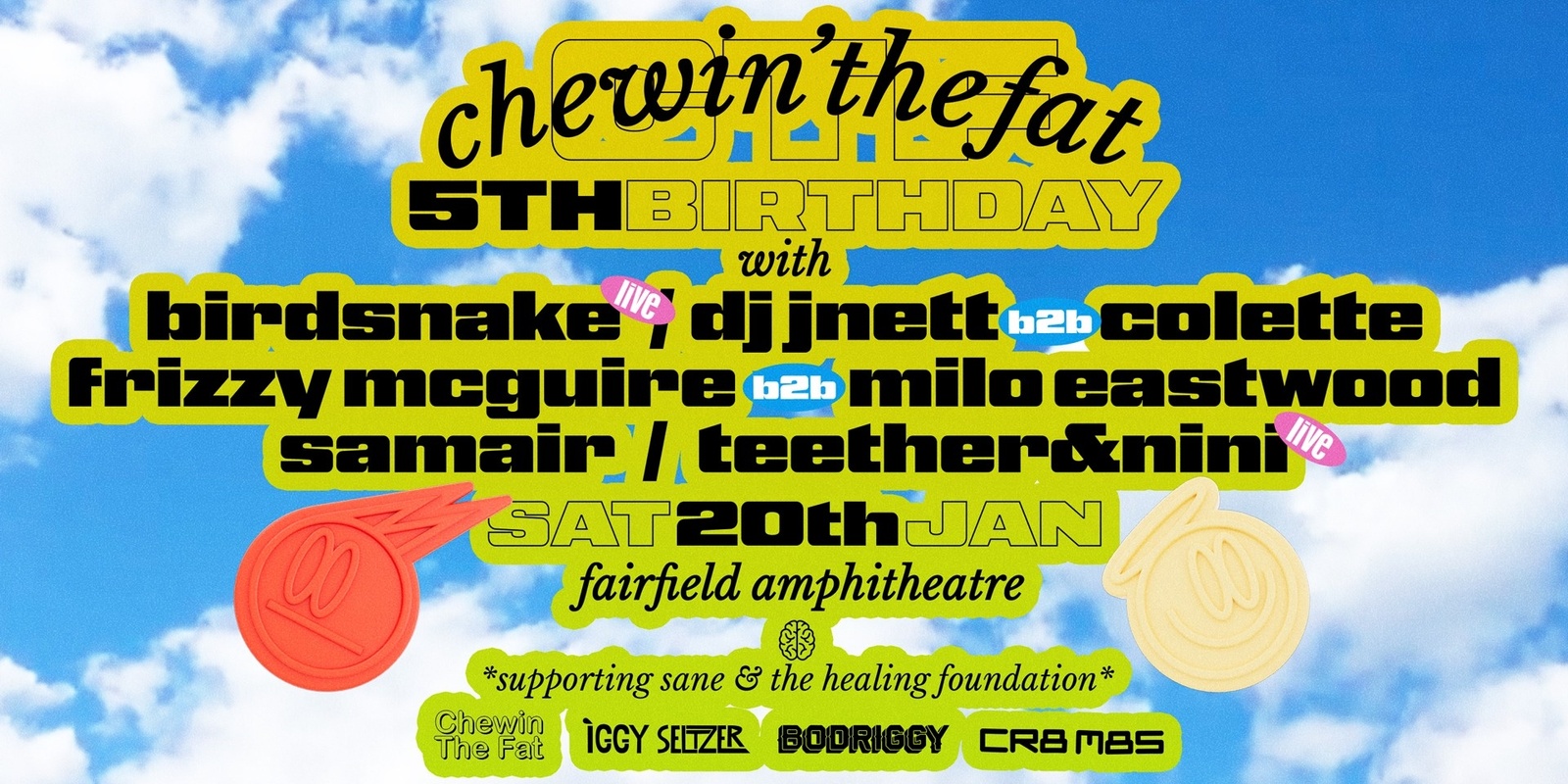 Banner image for Chewin' The Fat's 5th Birthday Fundraiser at Fairfield Amphitheatre