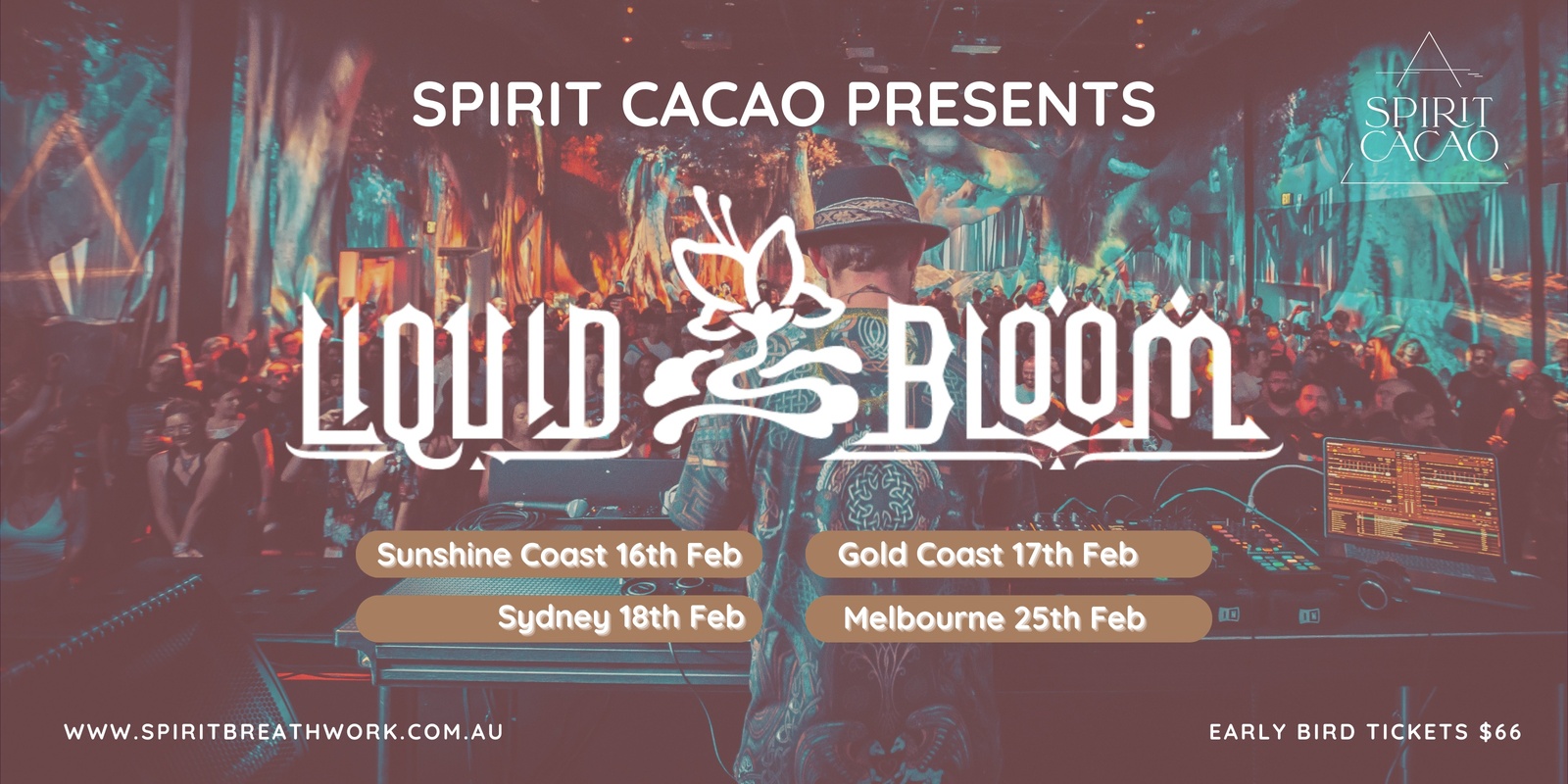 Banner image for Melbourne | SPIRIT CACAO DANCE PARTY + LIQUID BLOOM | Sunday 25 February