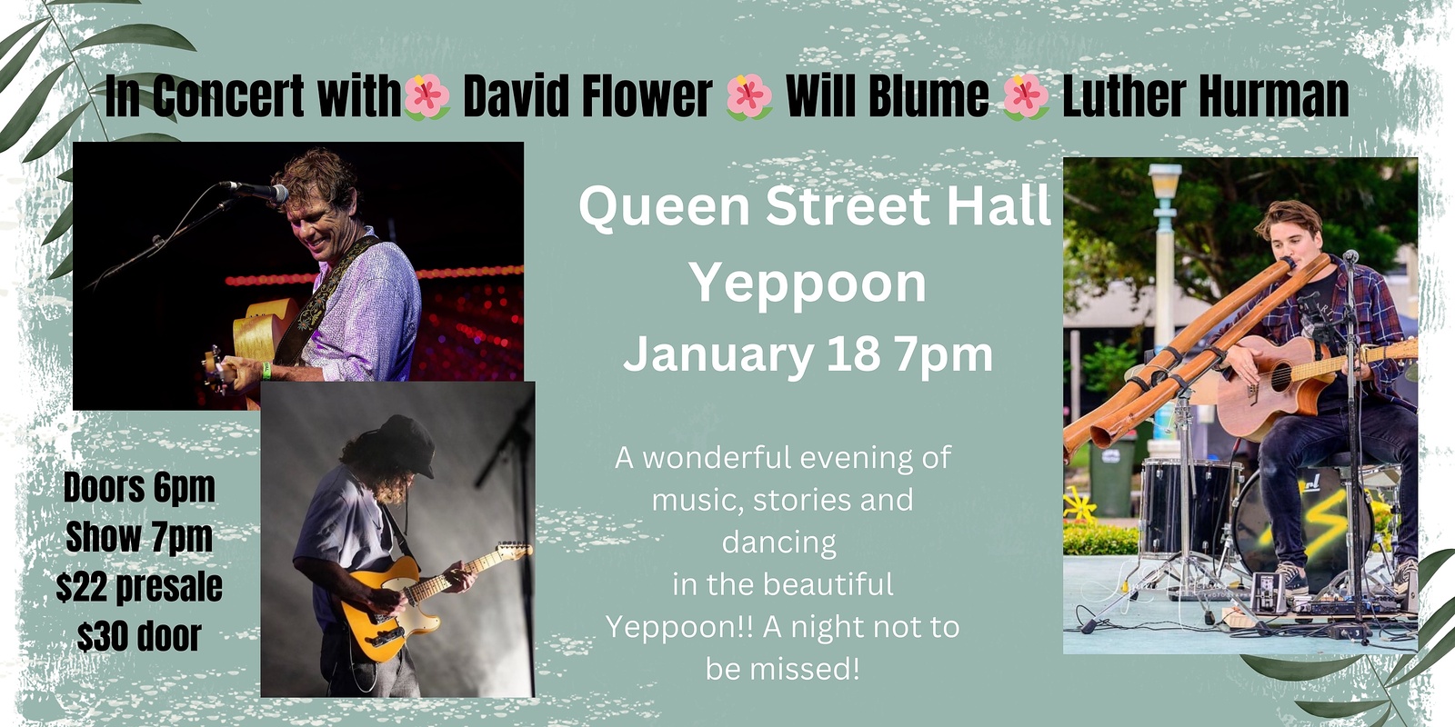 Banner image for In Concert with David Flower, Will Blume and Luther Hurman at Queen Street Hall 