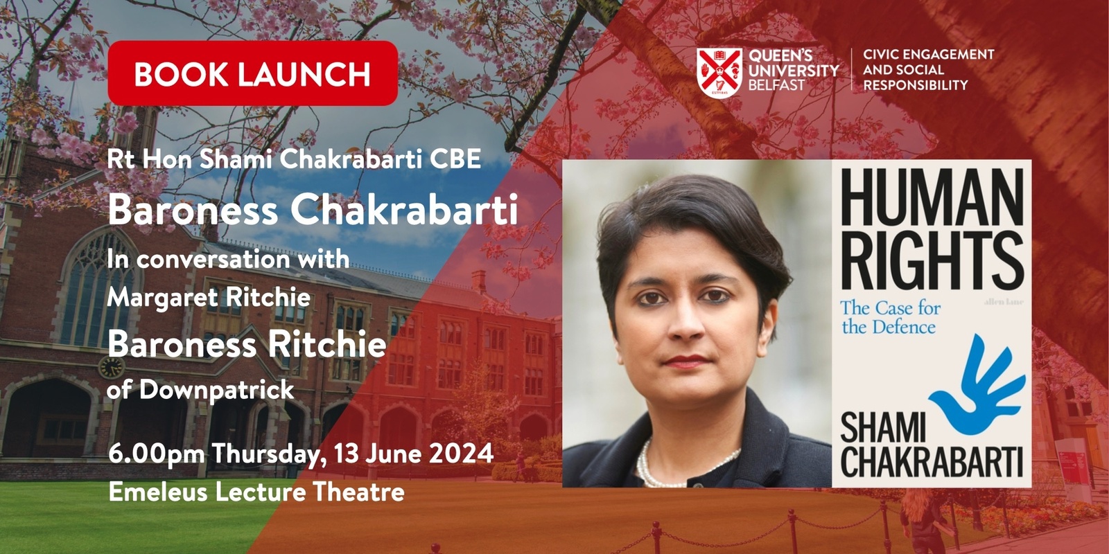 Banner image for Shami Chakrabarti: Human Rights, the Case for the Defence (Book Launch)