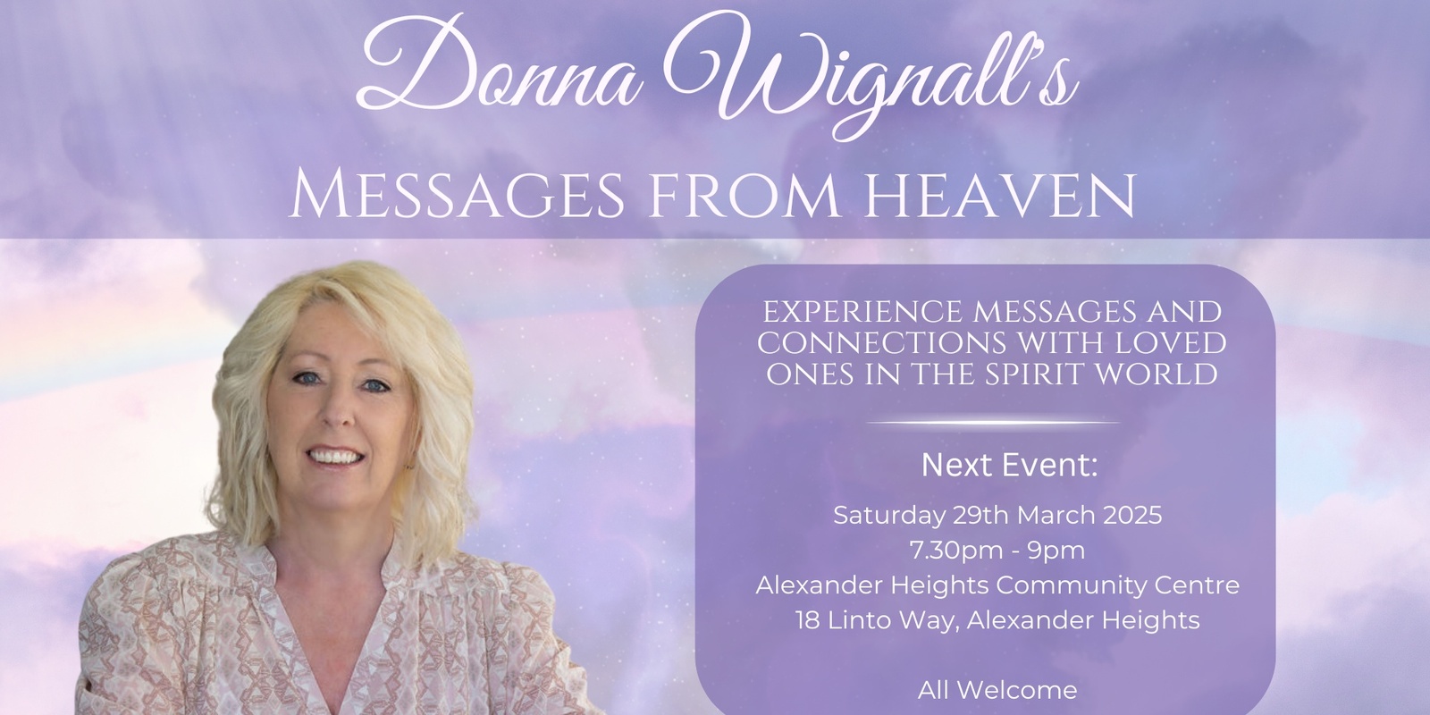 Banner image for Messages from Heaven presented by Donna Wignall - Alexander Heights