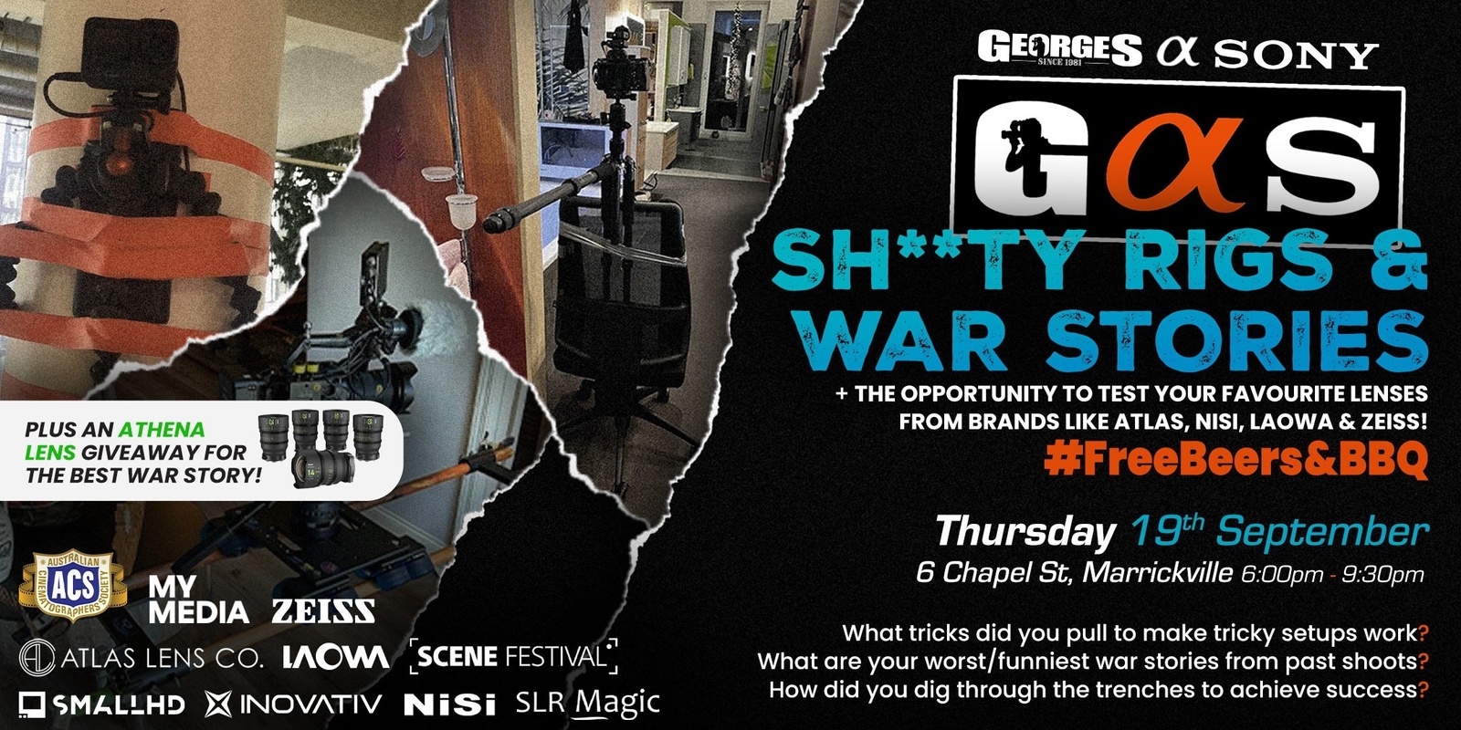 Banner image for GAS —  Sh**ty Rigs & War Stories (Georges Cameras & Sony Cinema Event Night)