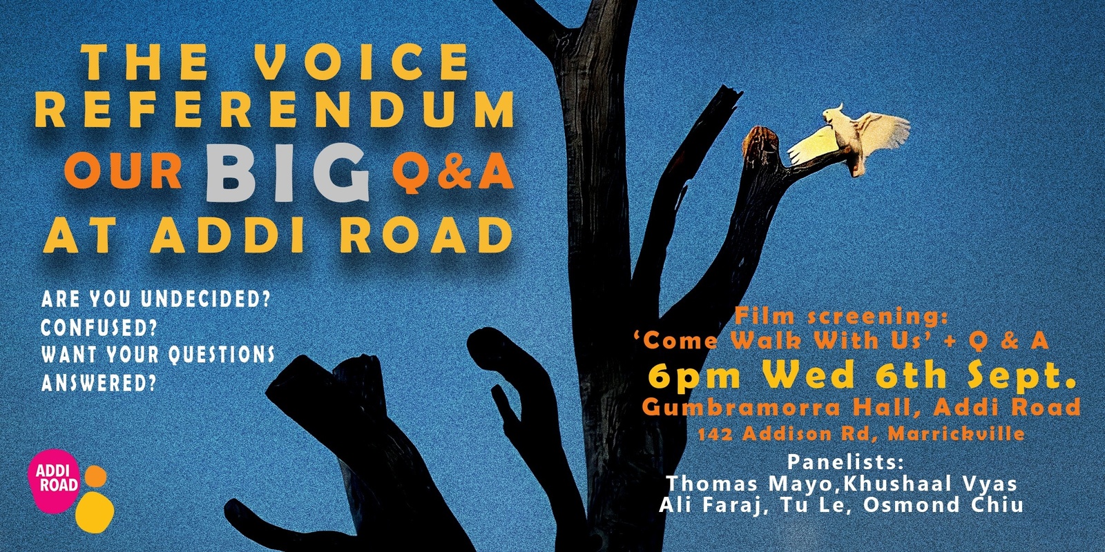 Banner image for The Voice Referendum: Documentary Screening and Myth-busting panel at Addi Road