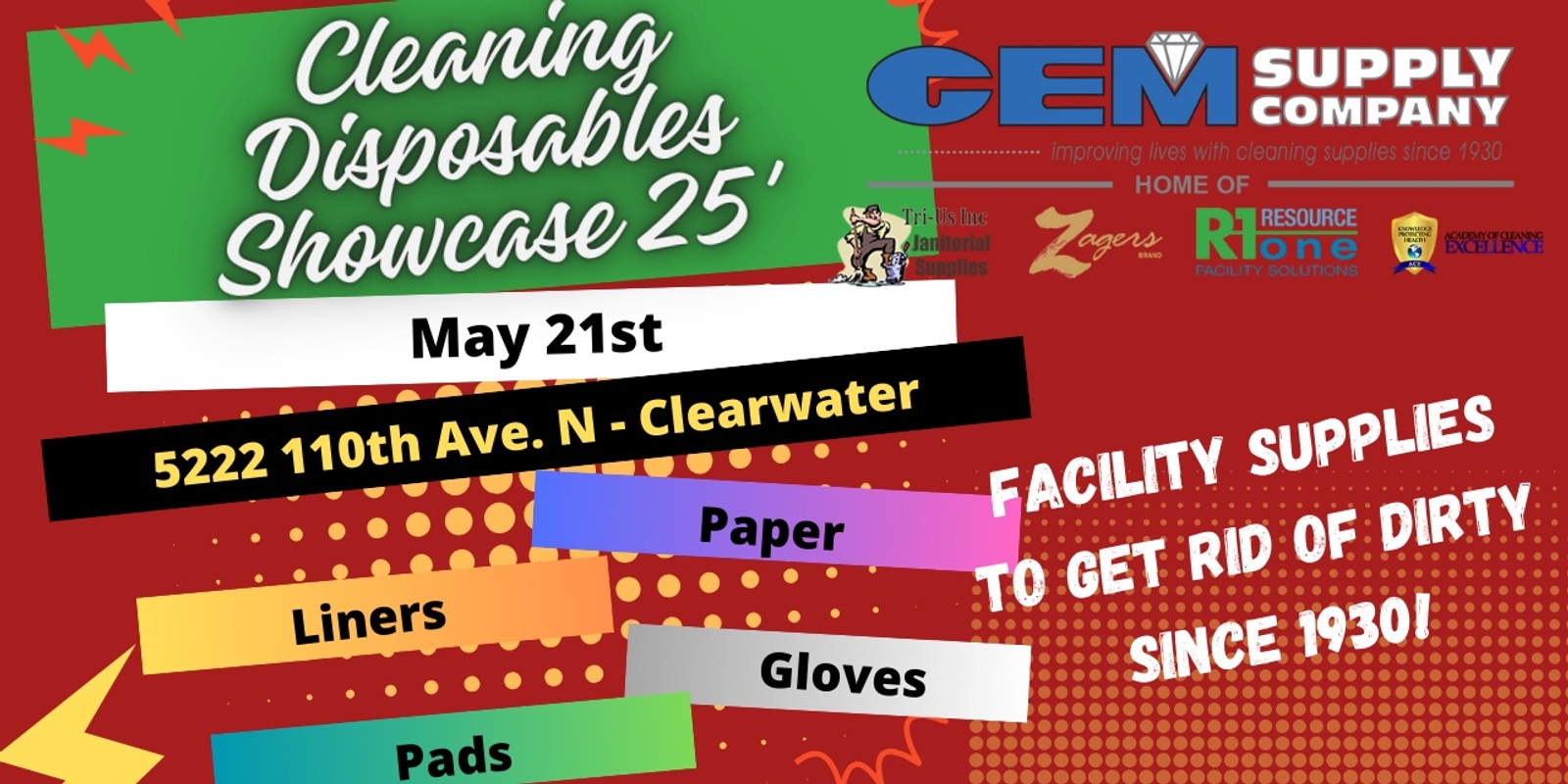 Banner image for GEM Supply Cleaning Disposables Showcase * Clearwater *  5.21.25 