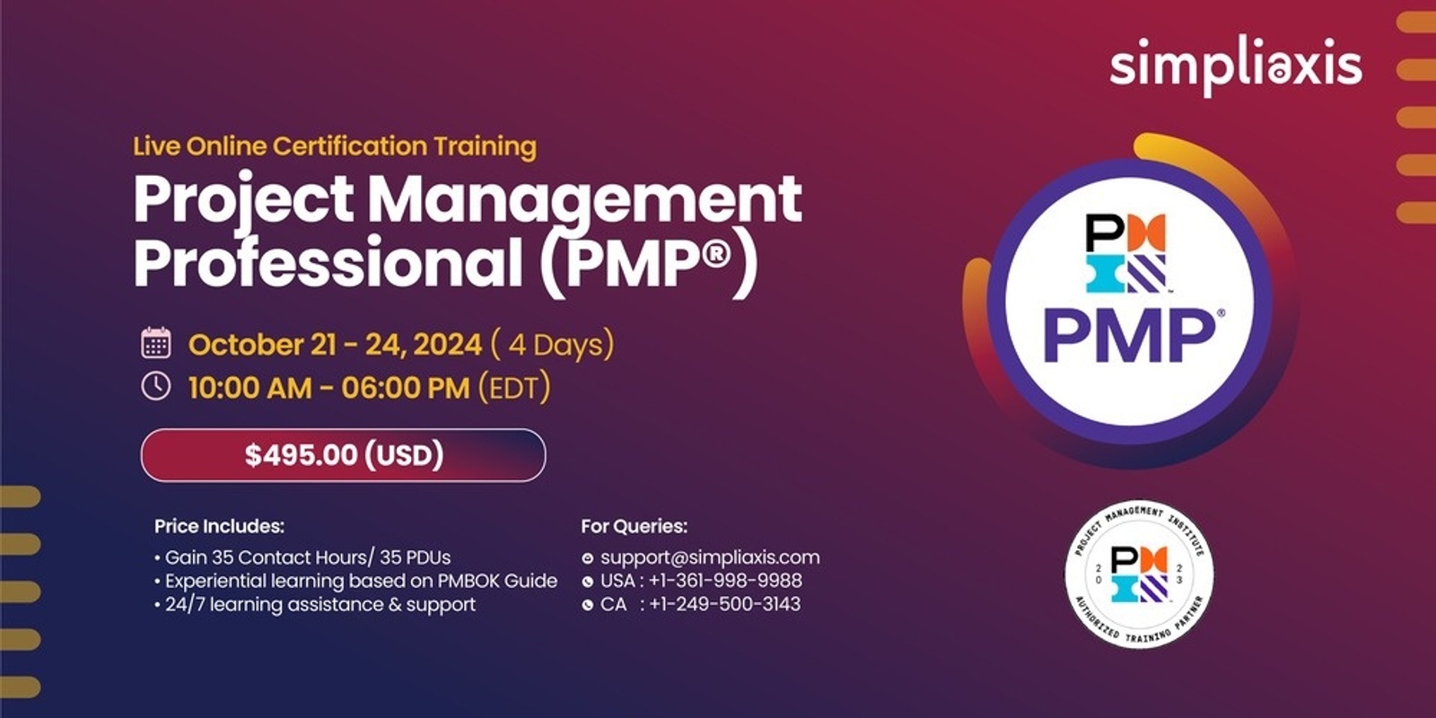 Banner image for PMP Certification Course - October 21st and 24th 2024