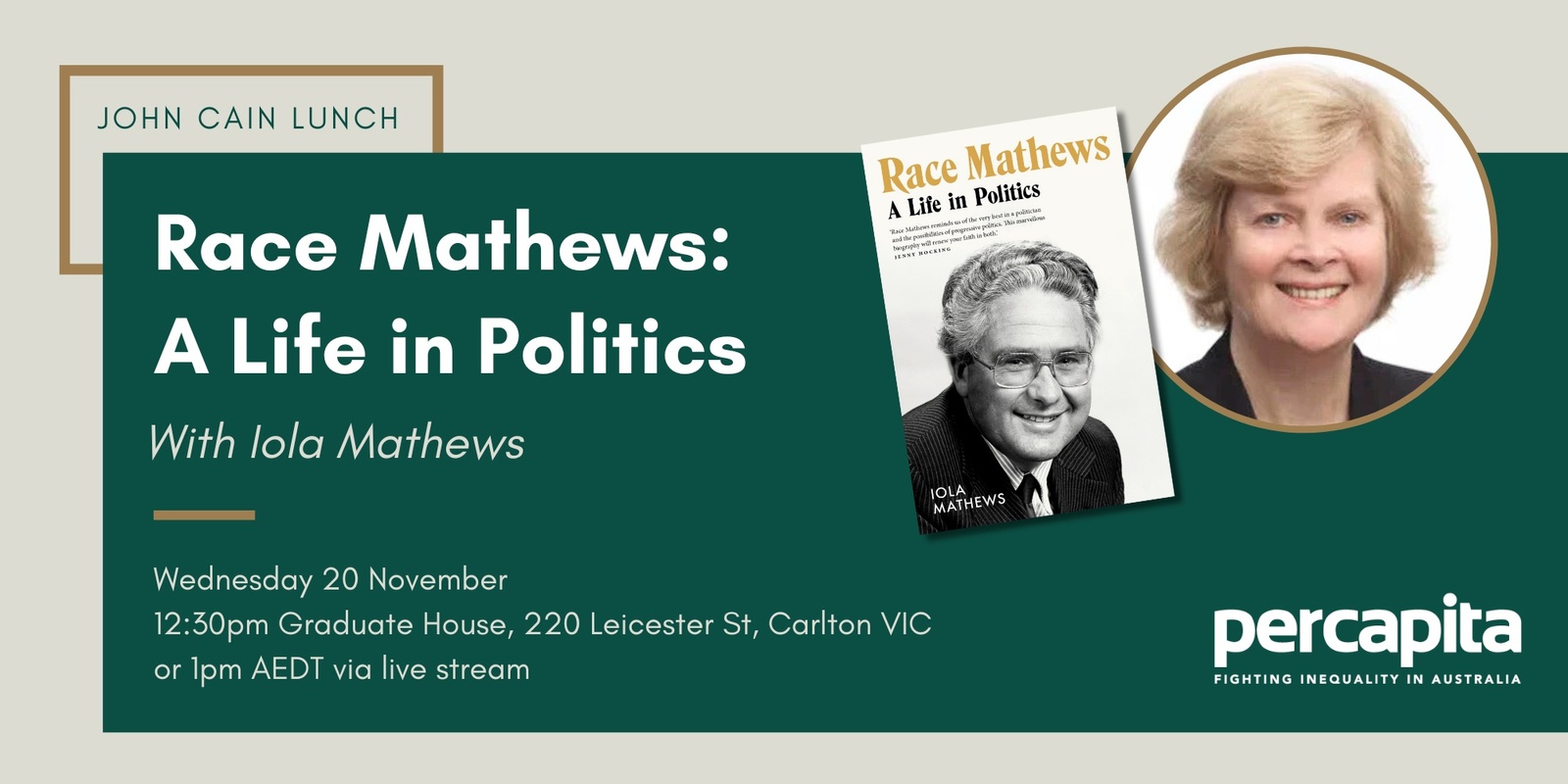 Banner image for John Cain Lunch November: Race Mathews - A Life in Politics, with Iola Mathews