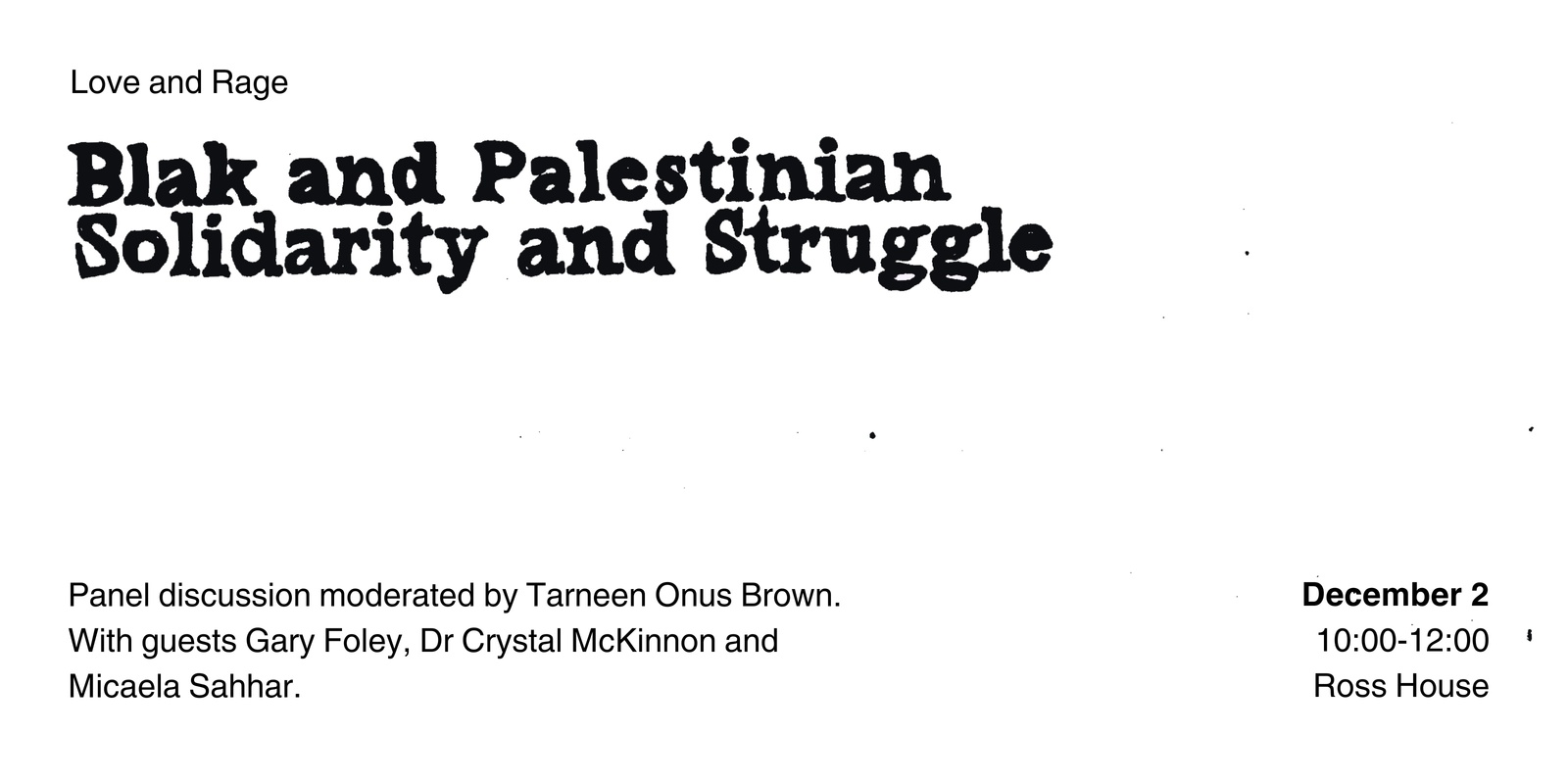 Banner image for Love and Rage: Blak and Palestinian Solidarity and Struggle