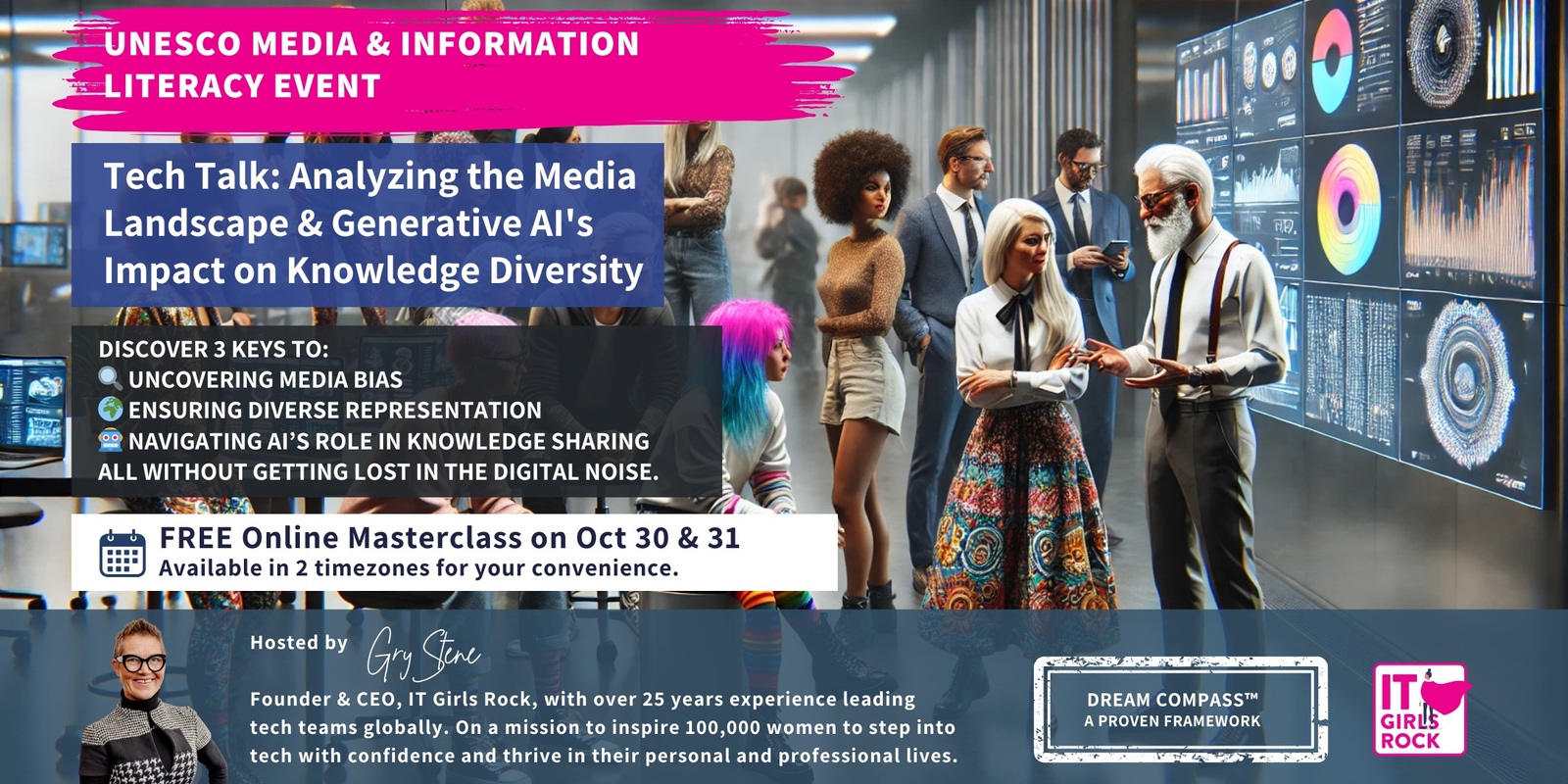 Banner image for Tech Talk: Analyzing the Media Landscape & Generative AI's Impact on Knowledge Diversity (a UNESCO Media & Information Literacy Week Event)