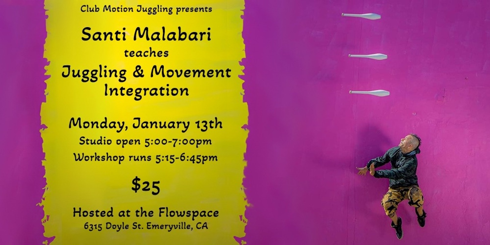 Banner image for "Juggling & Movement Integration" with Santi Malabari