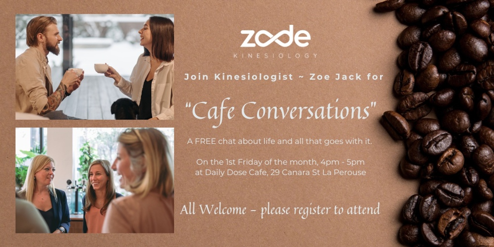 Banner image for Cafe Conversations with Kinesiologist Zoe Jack