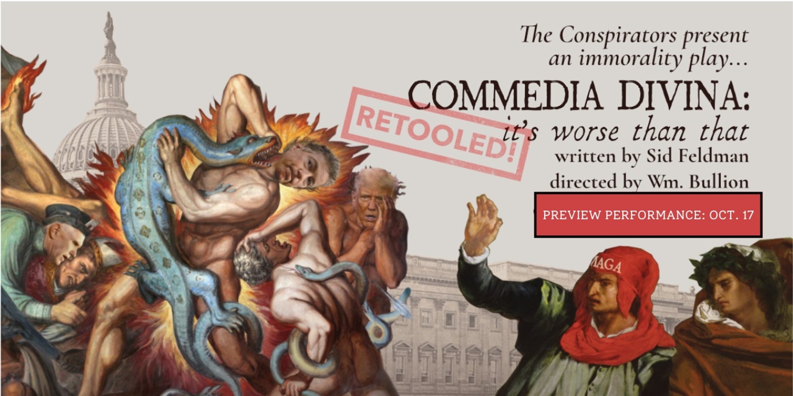 Banner image for PREVIEW PERFORMANCE - The Conspirators Present - Comedia Divina: It’s Worse Than That, Retooled!