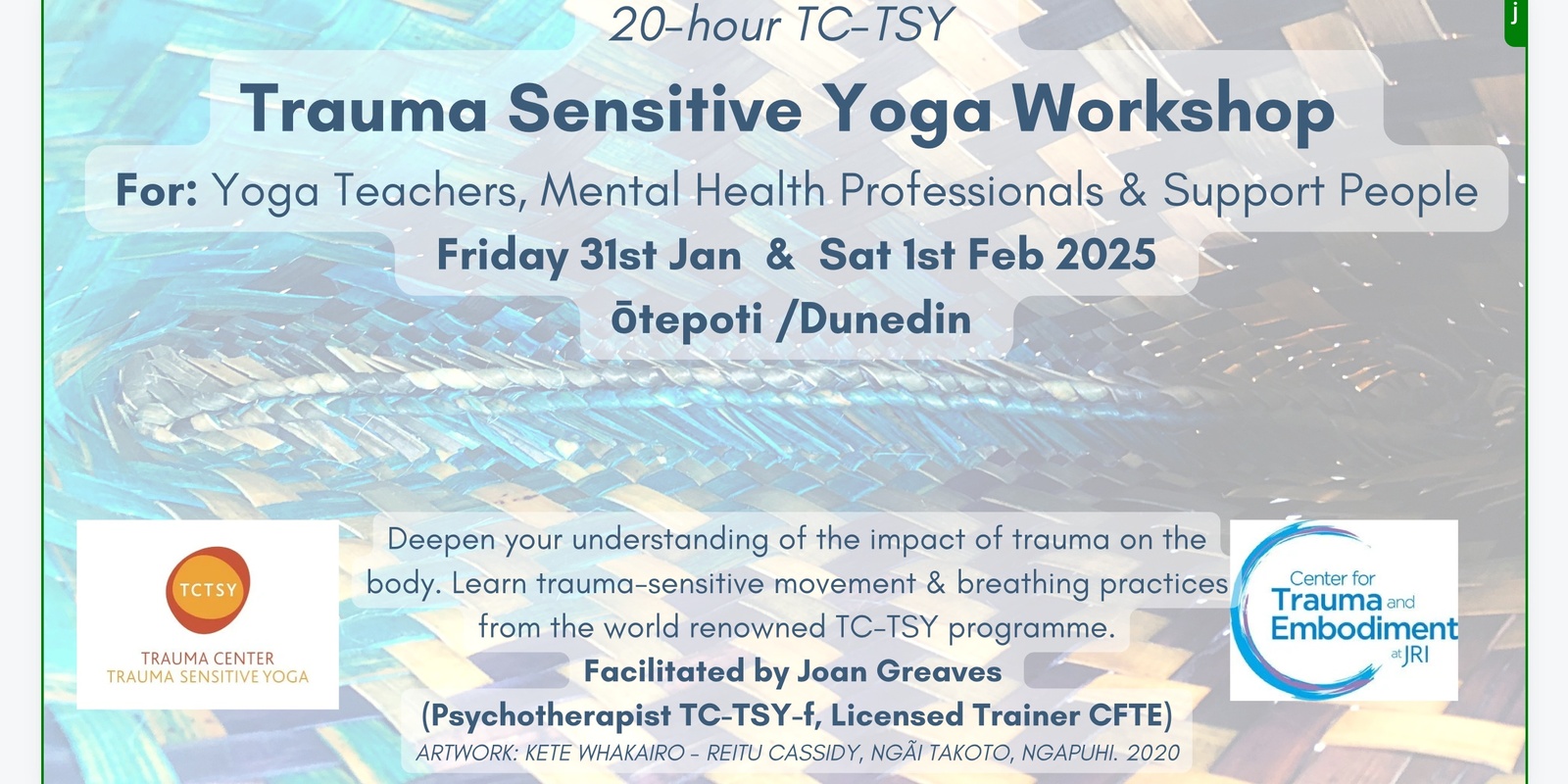 Banner image for Trauma Sensitive Yoga 20 hour Workshop Ōtepoti / Dunedin  (In person) Friday 31st January   & Sat 1st Feb  2025