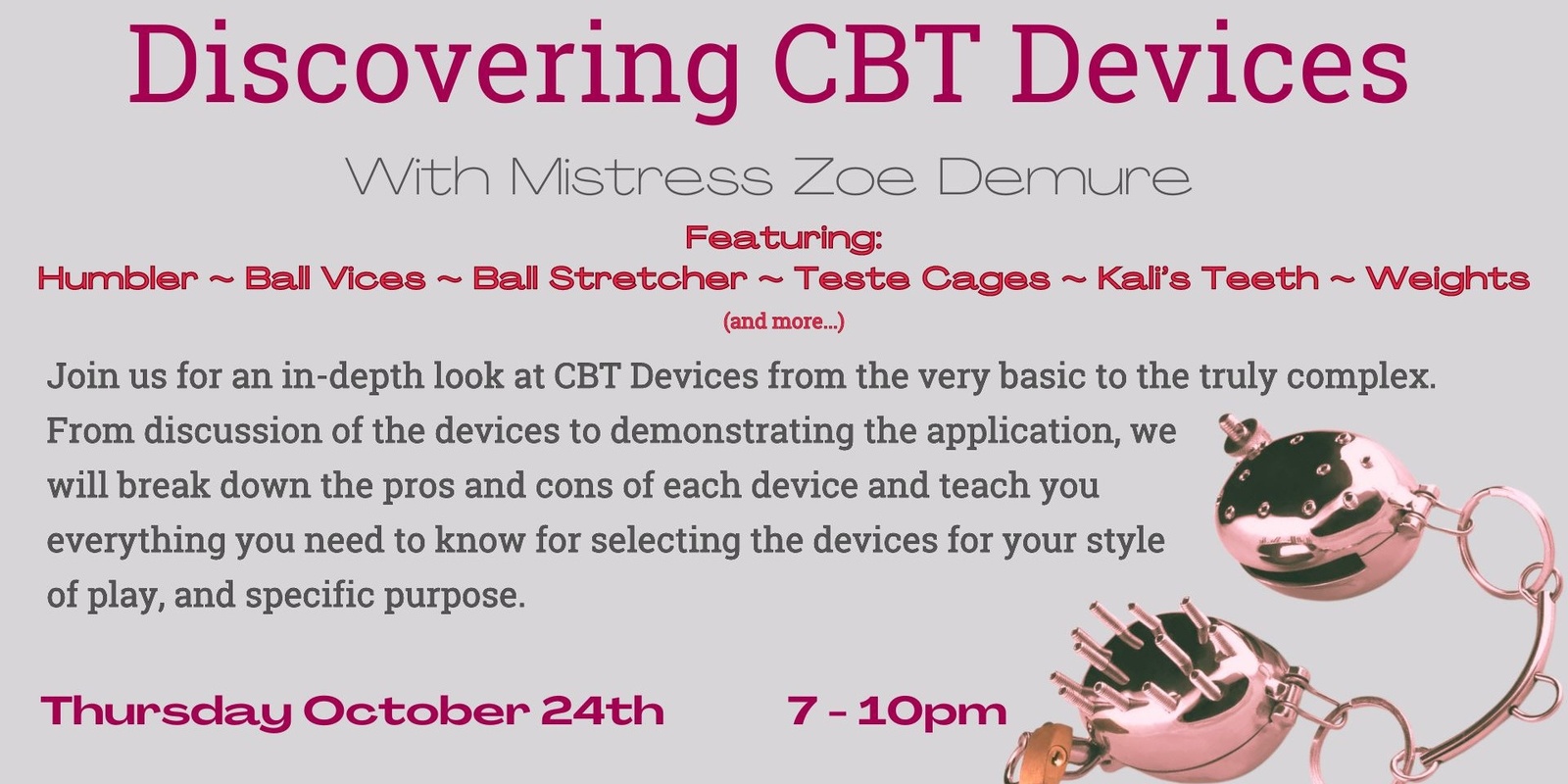 Banner image for Discovering CBT Devices - with Mistress Zoe Demure