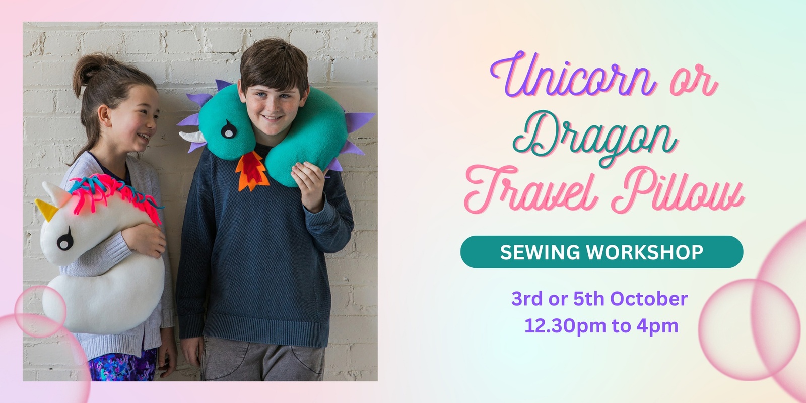 Banner image for Unicorn/Dragon Travel Pillow Sewing Workshop