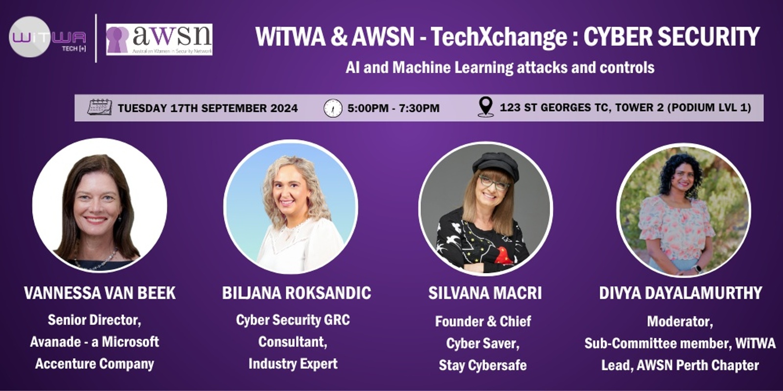 Banner image for WiTWA & AWSN - TechXchange - Cybersecurity: AI & Machine Learning Attacks and Controls