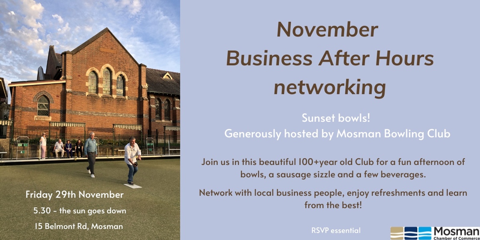 Banner image for November Business After Hours (BAH) - Mosman Bowling Club